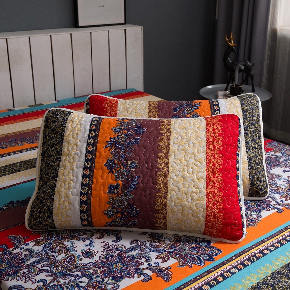 Rusty Boho floral Chic 3 Pc Bedspread & Pillow Cover Set 5