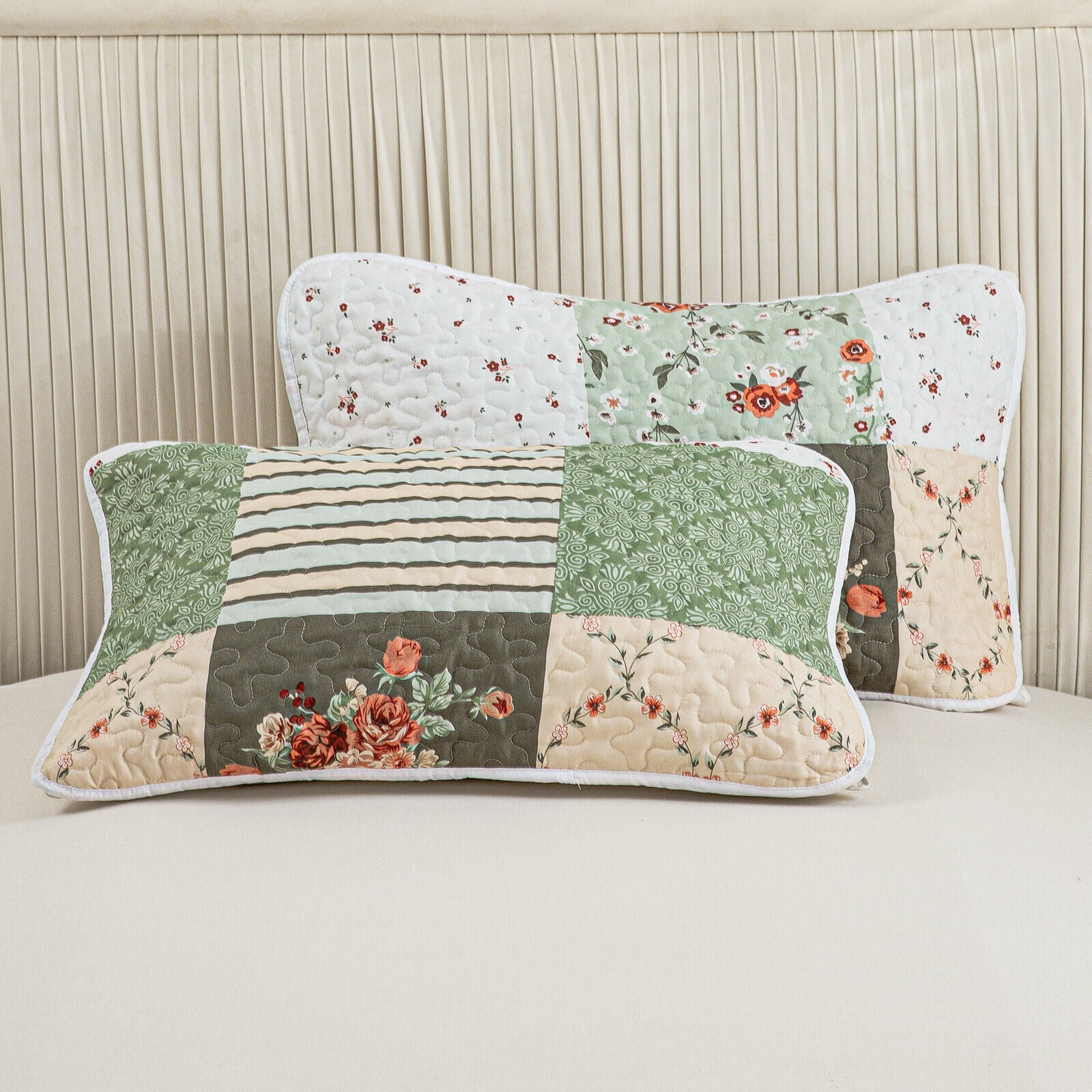 Warm Cozy patchwork greem 3 Pc Bedspread & Pillow Cover Set 5