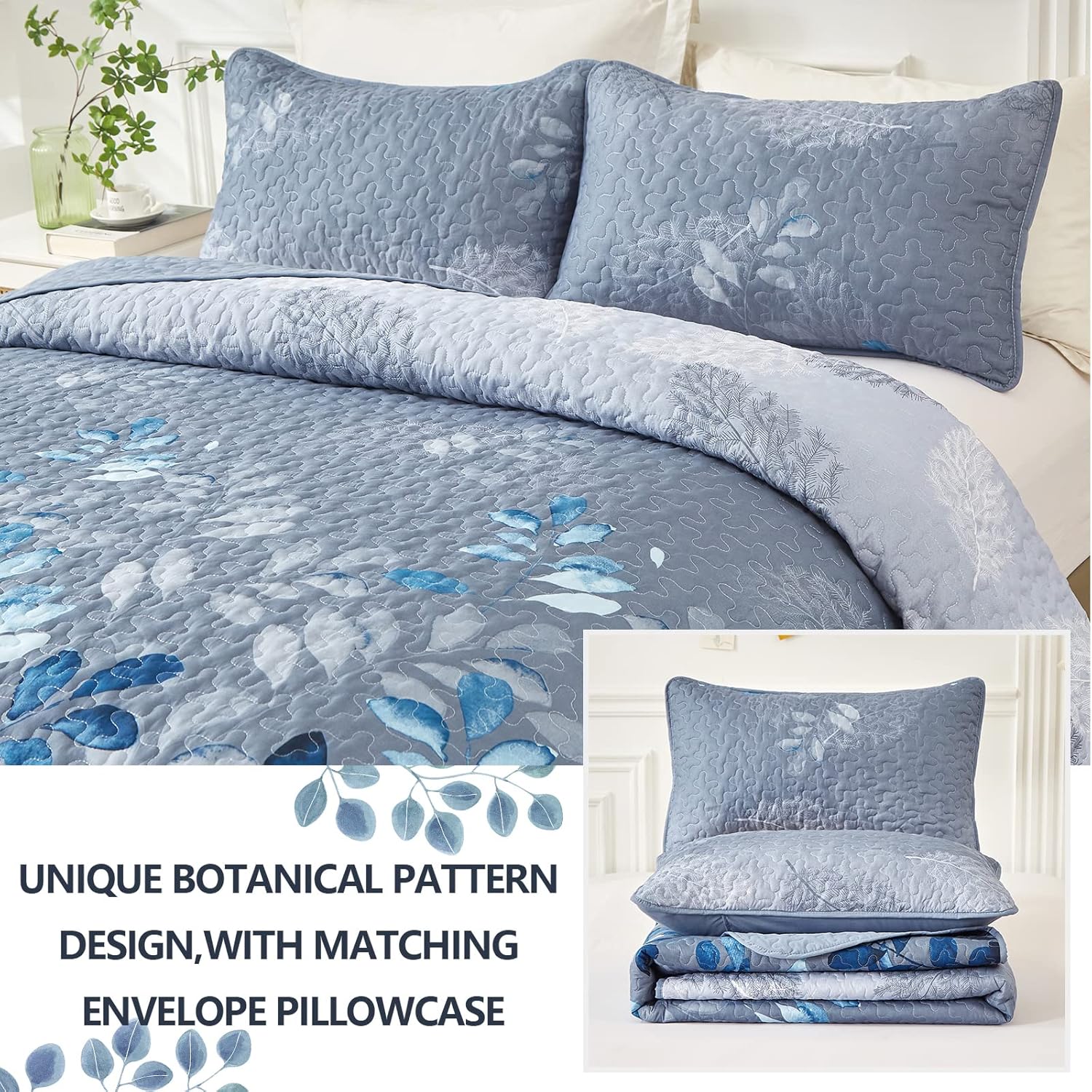 Tranquil Zen Garden Floral 3 Pc Bedspread & Pillow Cover Set 3
