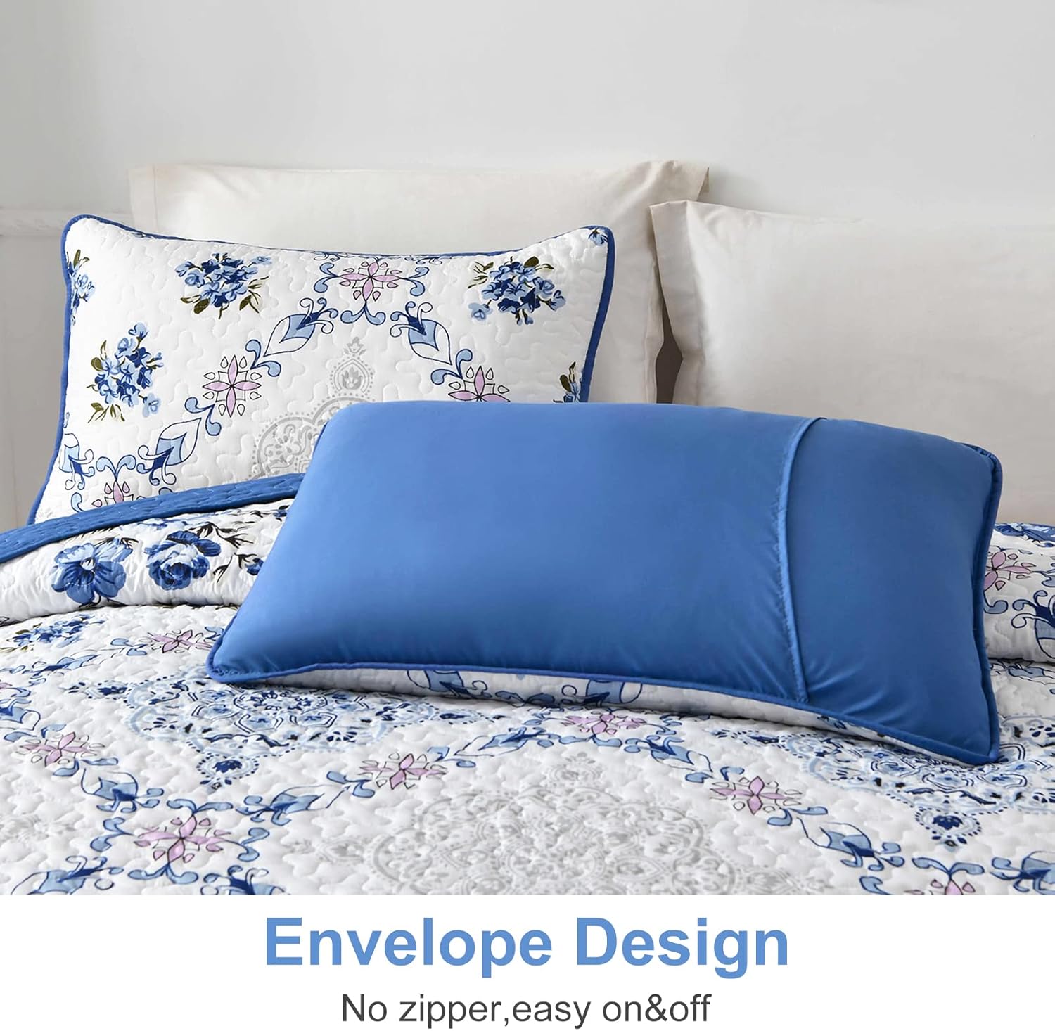 Rich white blue Elegant 3 Pc Bedspread & Pillow Cover Set 3