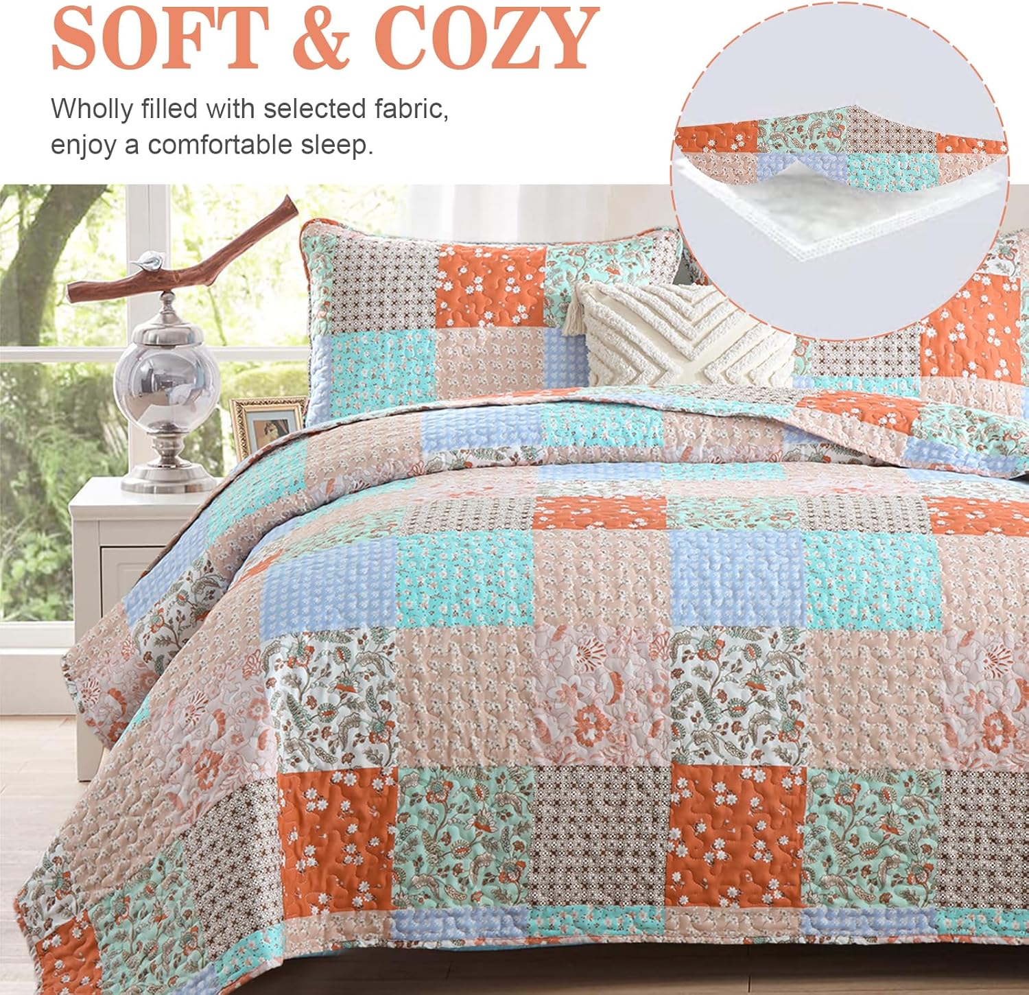 Delicate Lace Blossom Soft 3 Pc Bedspread & Pillow Cover Set 3