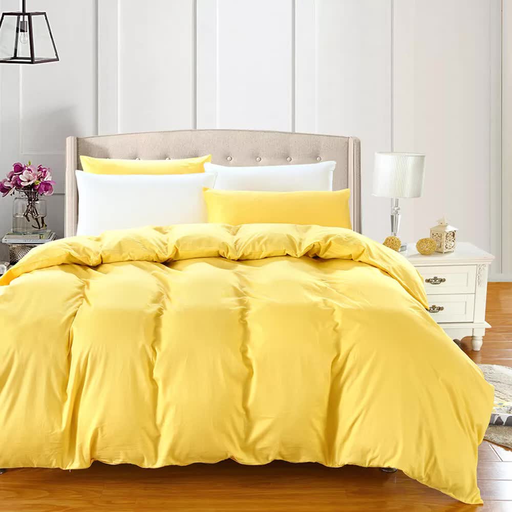 100% cotton Premium Doona Duvet Quilt Cover Set with Soft Pillowcases - yellow-Queen 3