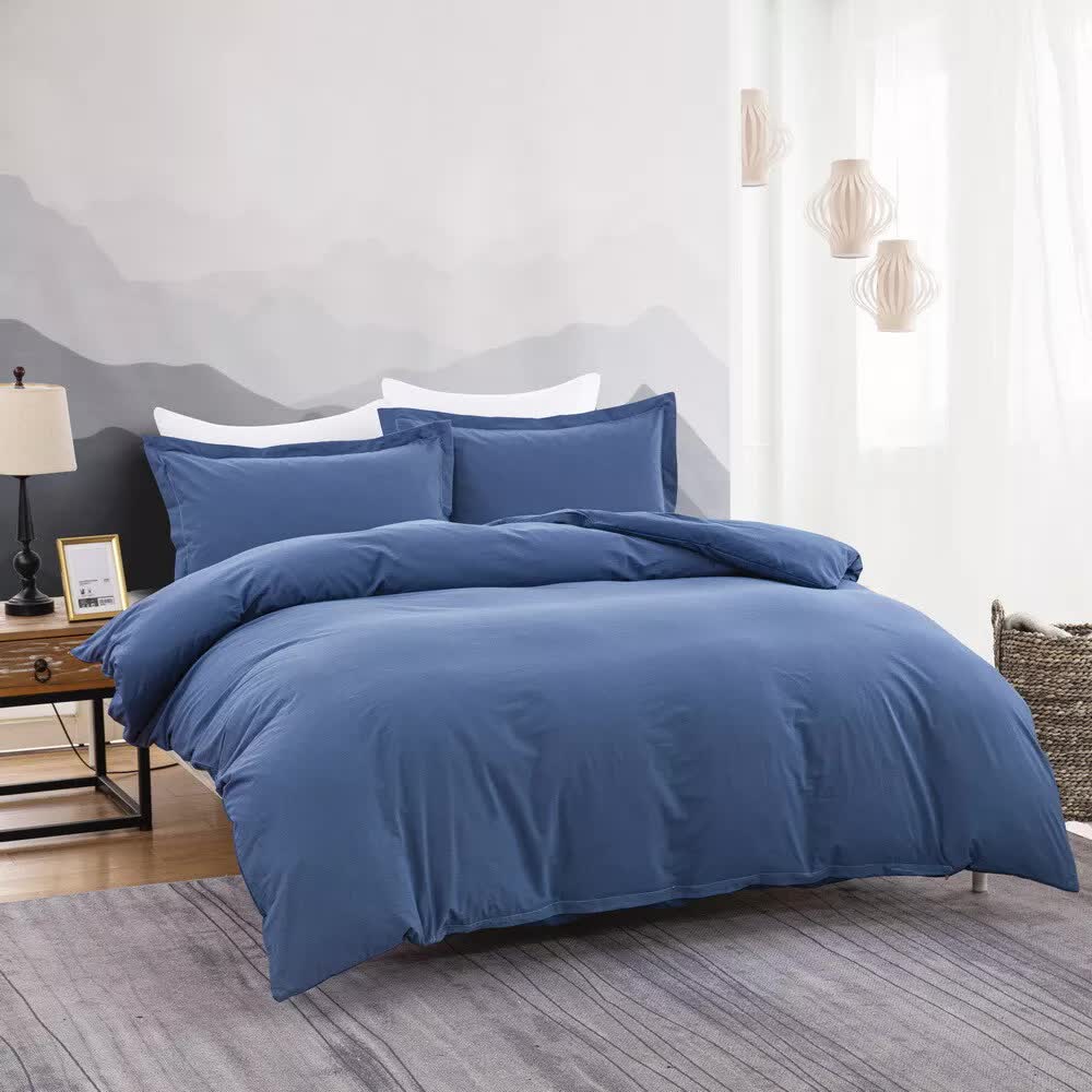 100% cotton Premium Doona Duvet Quilt Cover Set with Soft Pillowcases - Blue-Double 3