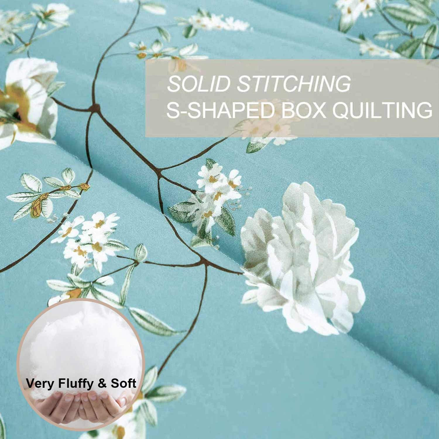 Floral Soft Comforter Set, Queen/King Size, Quilted Bedding for All Seasons 4