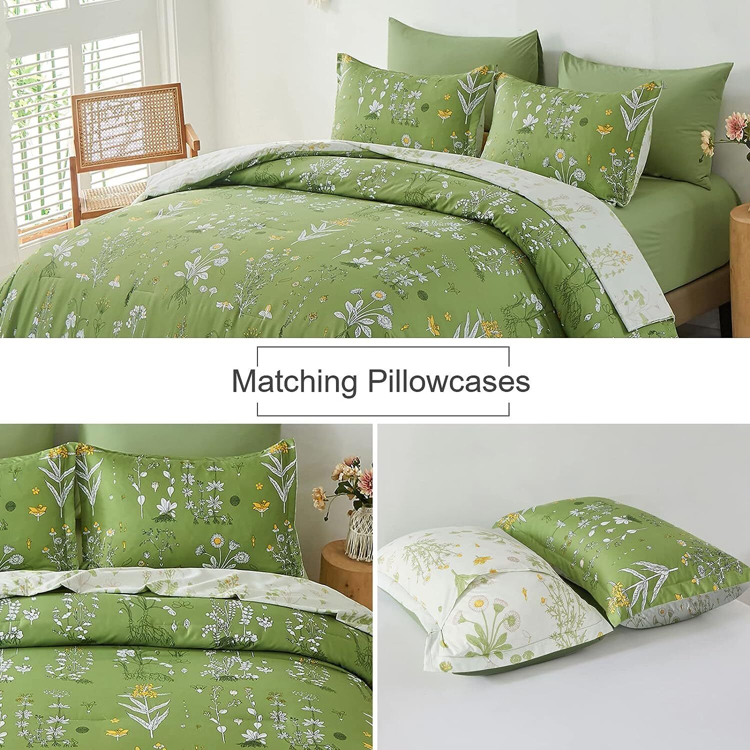 Vintage Delicate green bloom 3 Pc Comforter & Pillow Cover Set 4