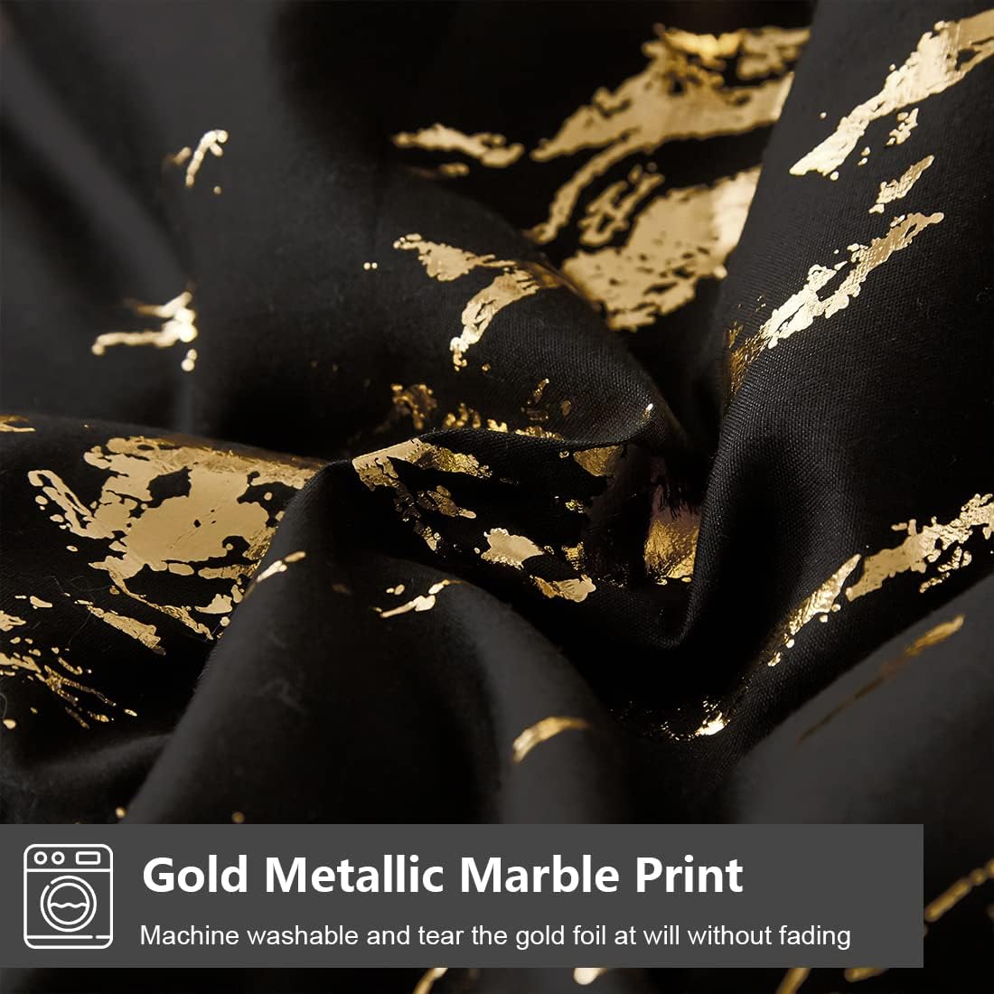 Black Gold Metallic Marble Comforter Set, King Size, Foil Print Glitter 3-Piece Bedding 7