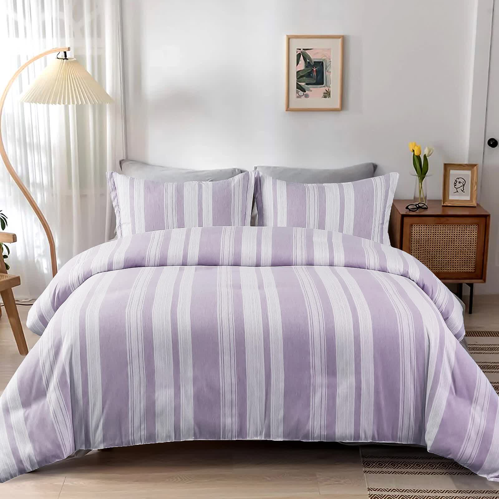Midnight Calm stripes purple 3‑Piece Bedding – Cozy comforter Style