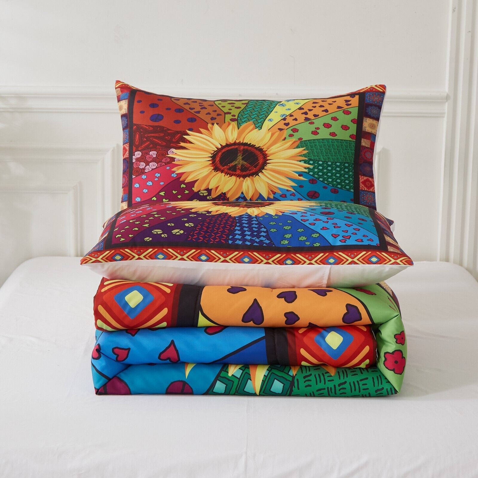 Floral Sunflower Comforter Set, King Size, Quilted Bedding with Pillowcases 7