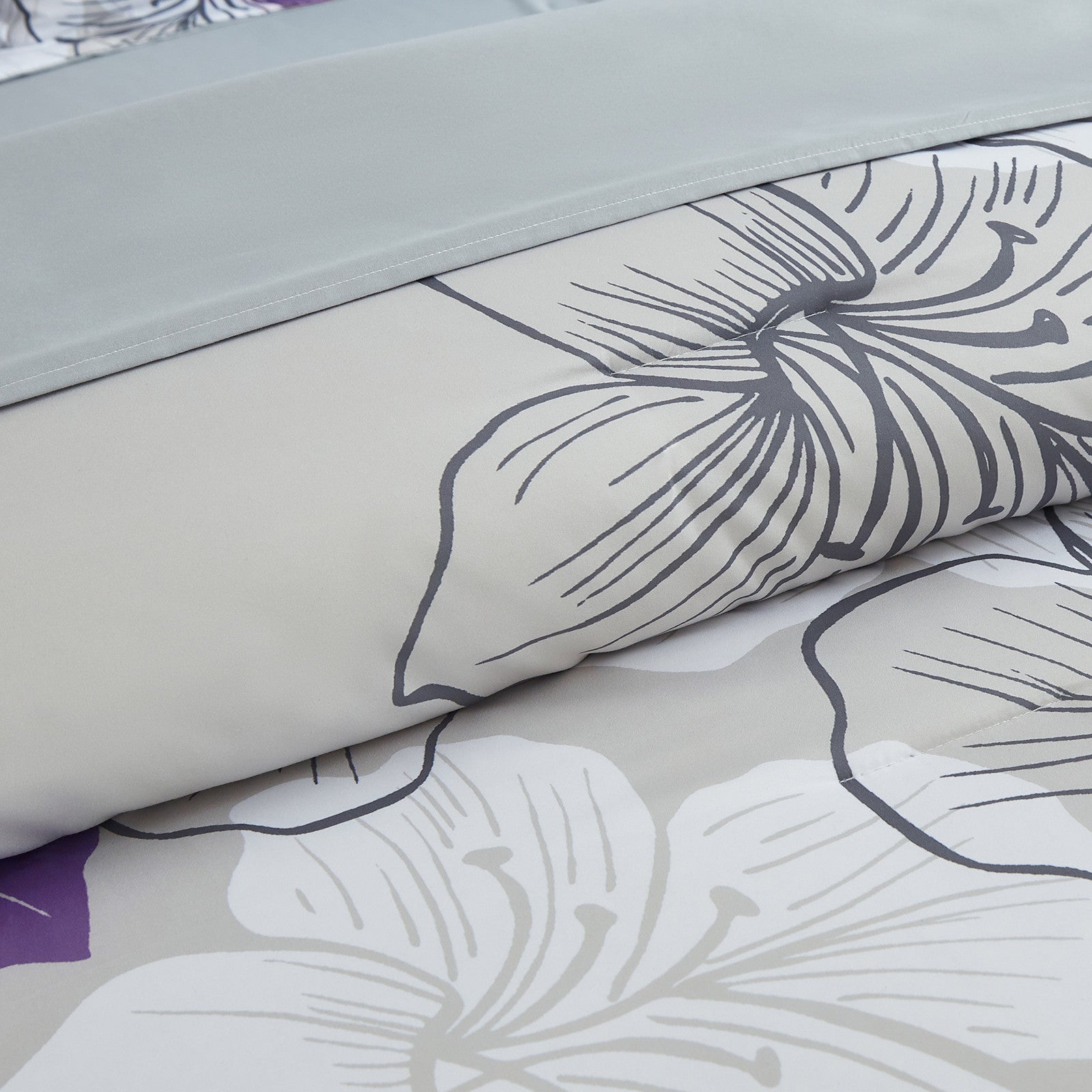 Floral Comforter Set, King Size, Purple Floral 3-Piece Bedding, Lightweight Microfiber 6