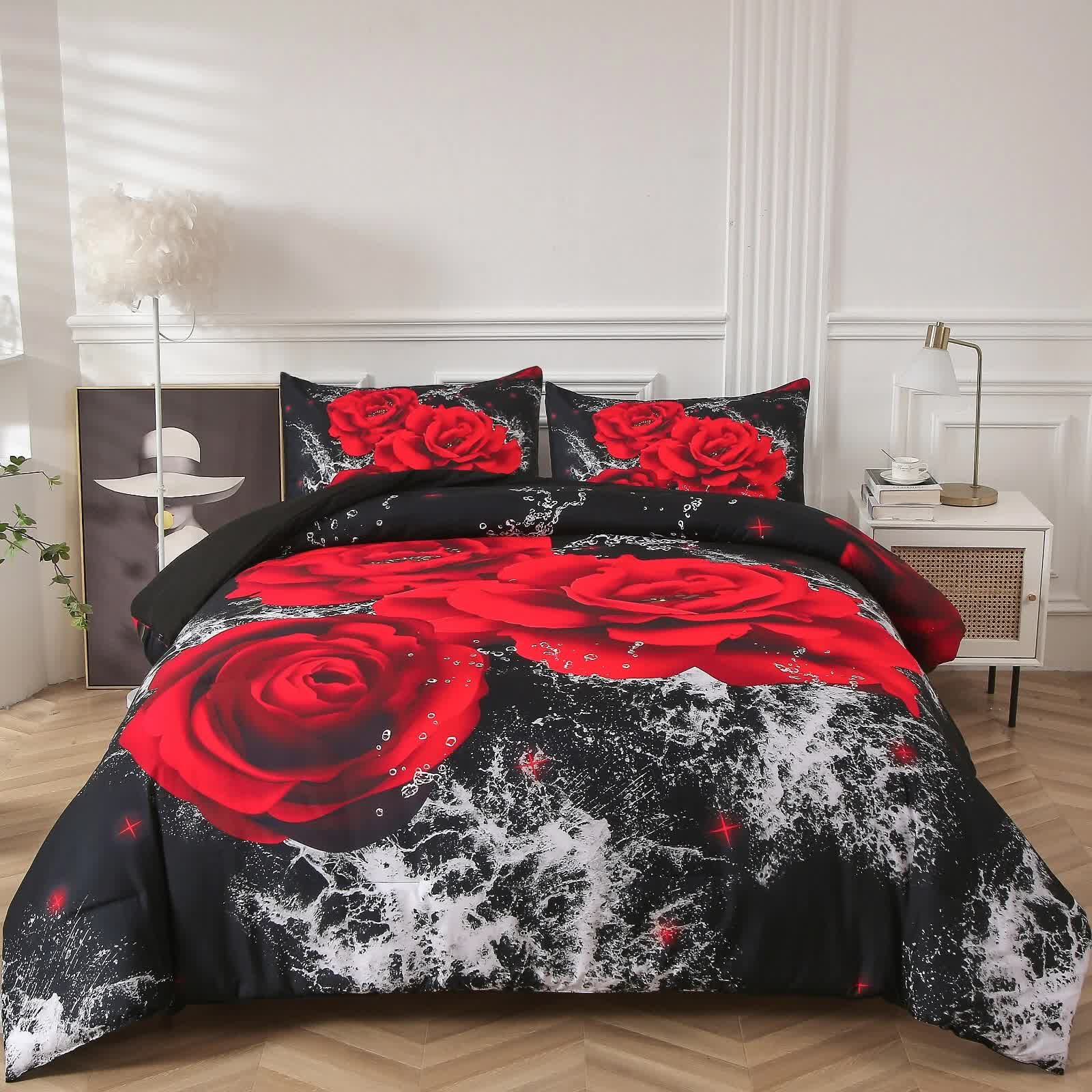 Chill Haven Red Rose 3‑Piece Comforter Bundle – Relax & Recharge Style