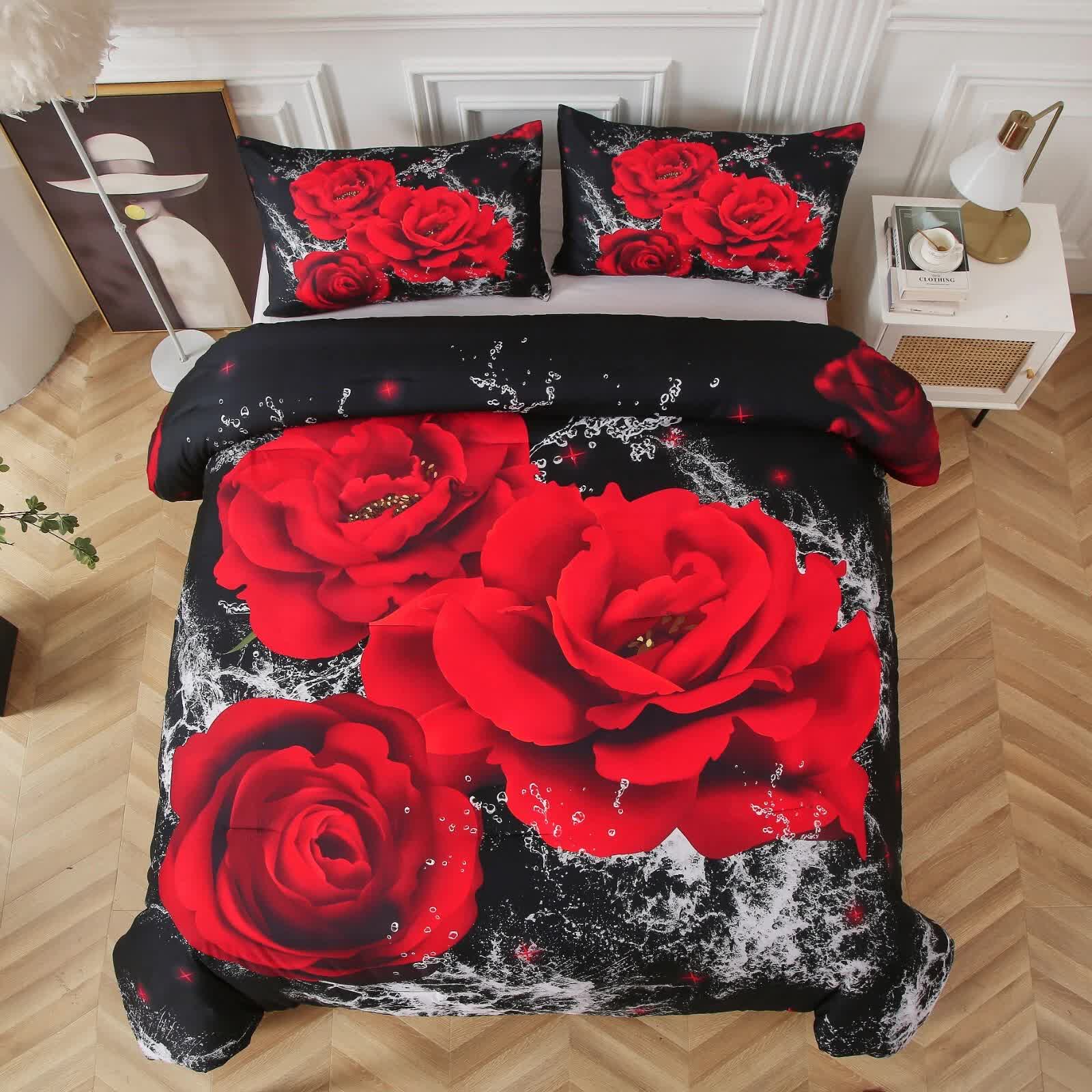 Chill Haven Red Rose 3‑Piece Comforter Bundle – Relax & Recharge Style 4