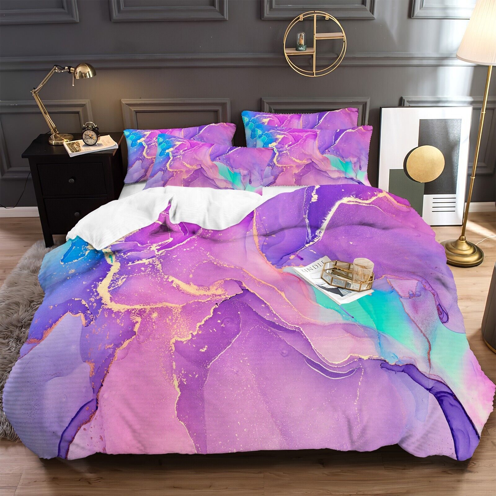 Marble Comforter Set, Queen Size, Warm Quilted Microfiber Bedding 3