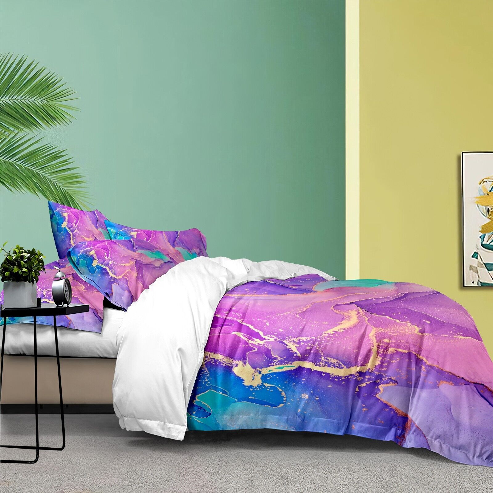 Marble Comforter Set, Queen Size, Warm Quilted Microfiber Bedding 5