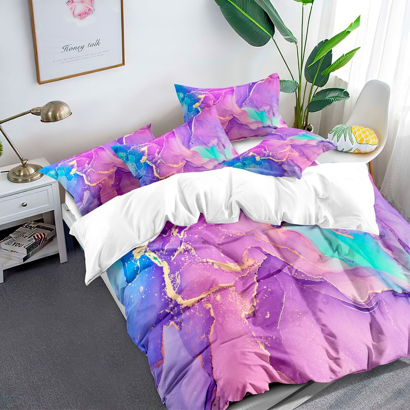 Marble Comforter Set, Queen Size, Warm Quilted Microfiber Bedding 6