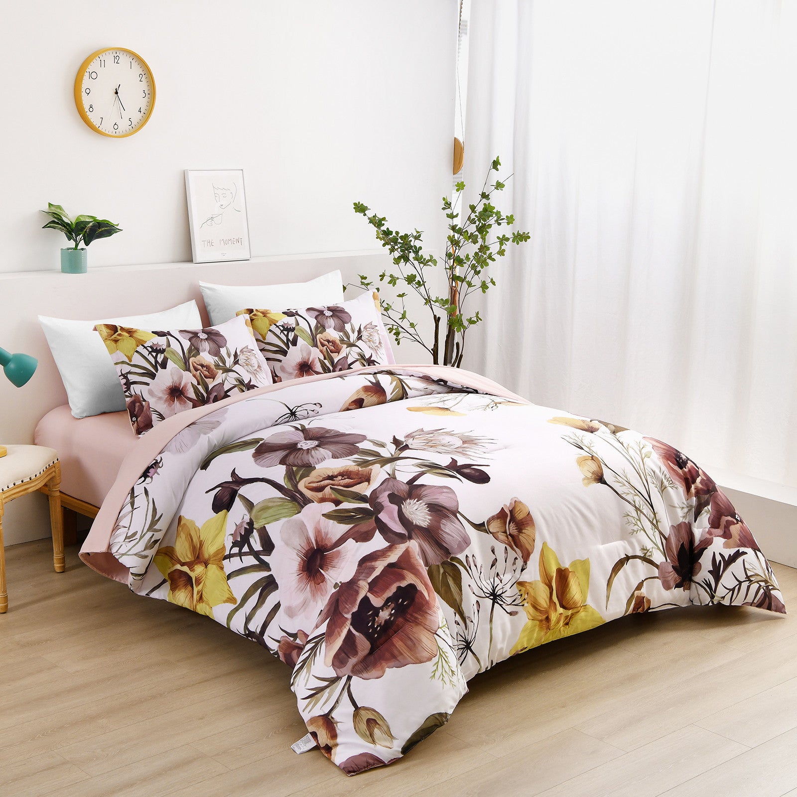 Floral Comforter Set, King Size, Blush Floral 3-Piece Bedding, Soft Microfiber for All Seasons 5