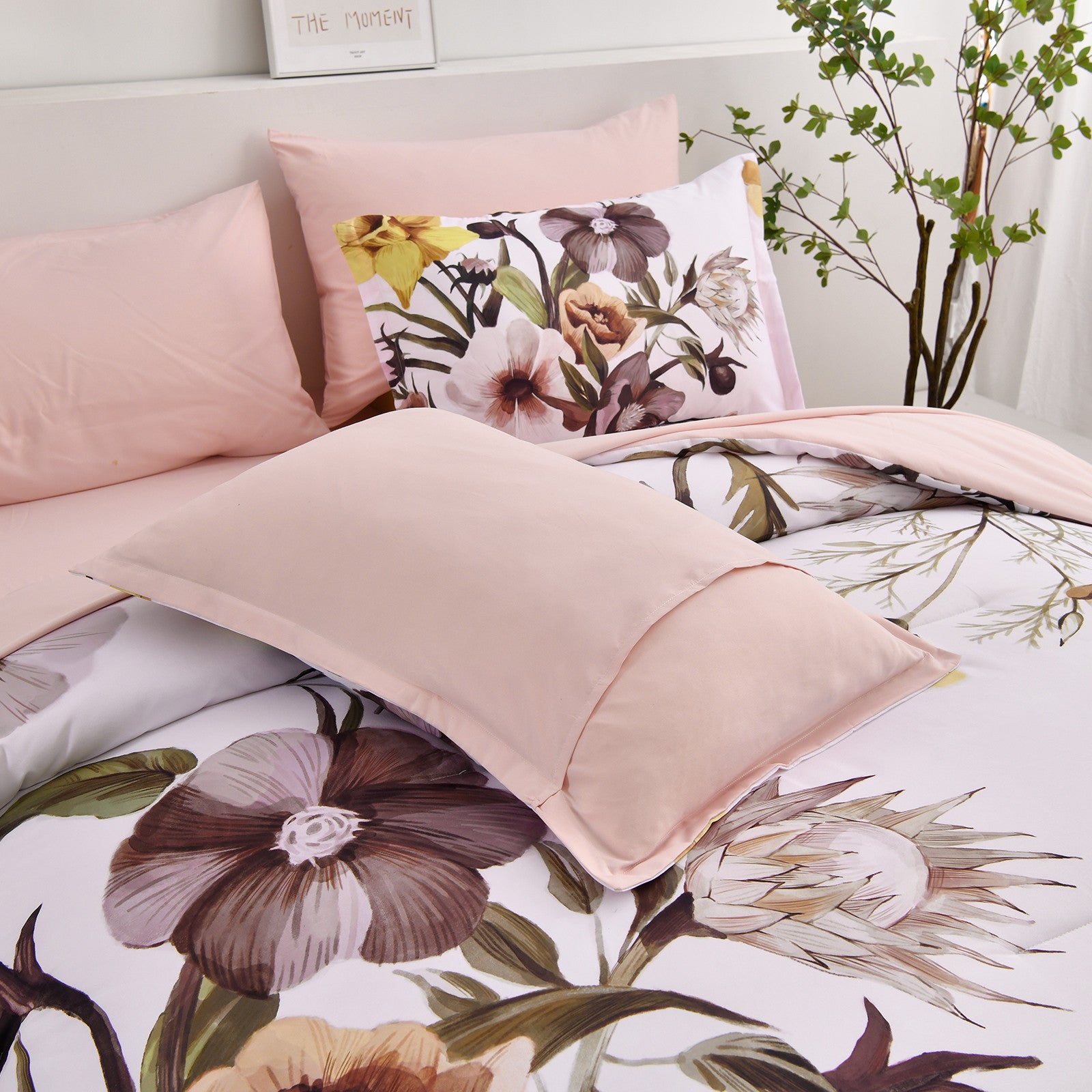 Floral Comforter Set, King Size, Blush Floral 3-Piece Bedding, Soft Microfiber for All Seasons 7