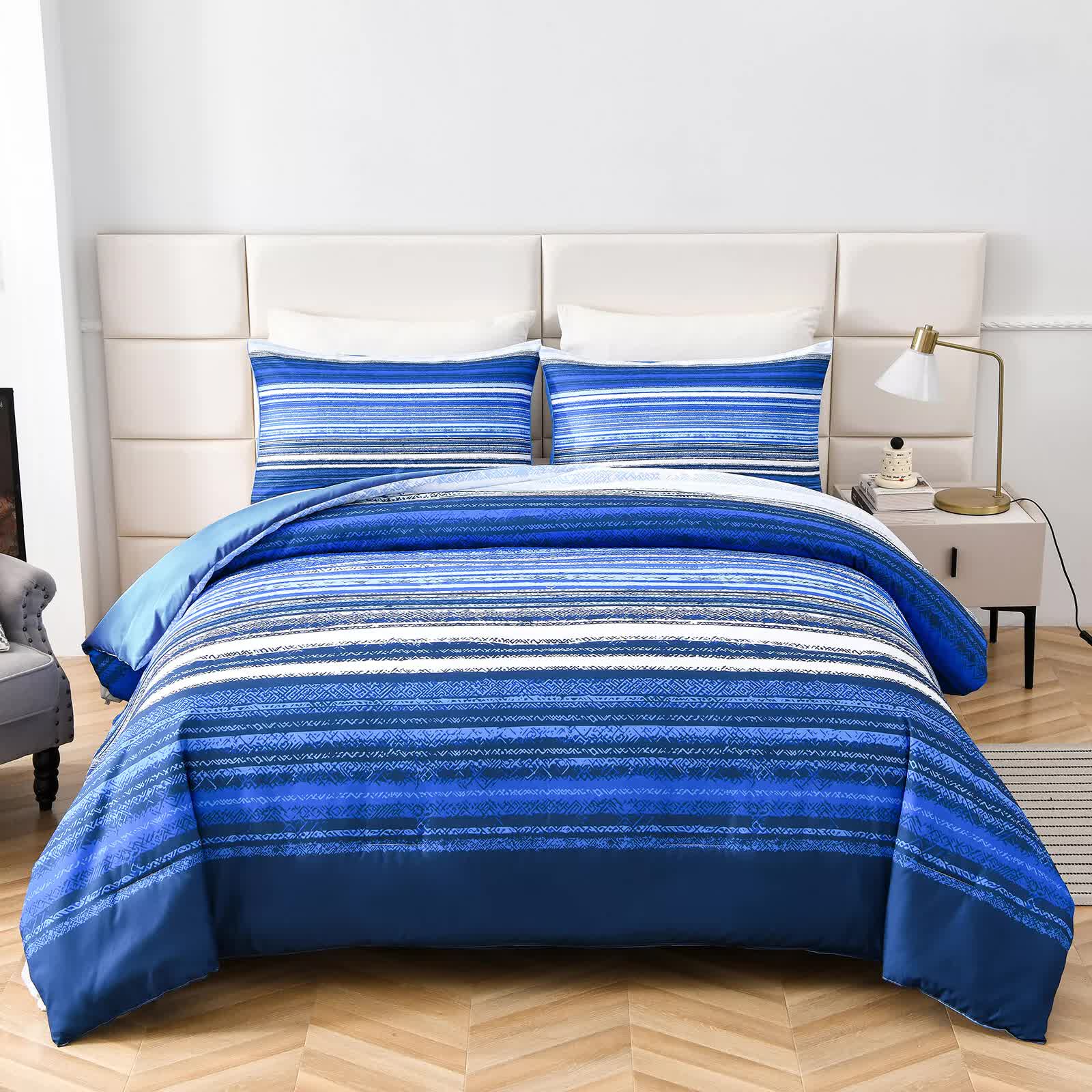 Nordic Calm stripes Blue 3‑Piece Comforter Set – Scandi Chic Vibes 6