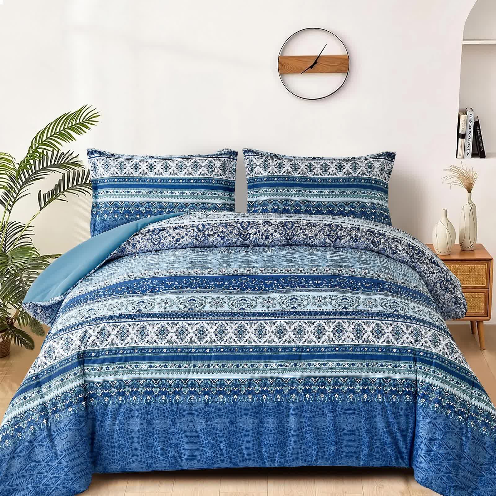 Boho Vibes blue Bedding Set – 3‑Piece Comforter & Pillow Covers