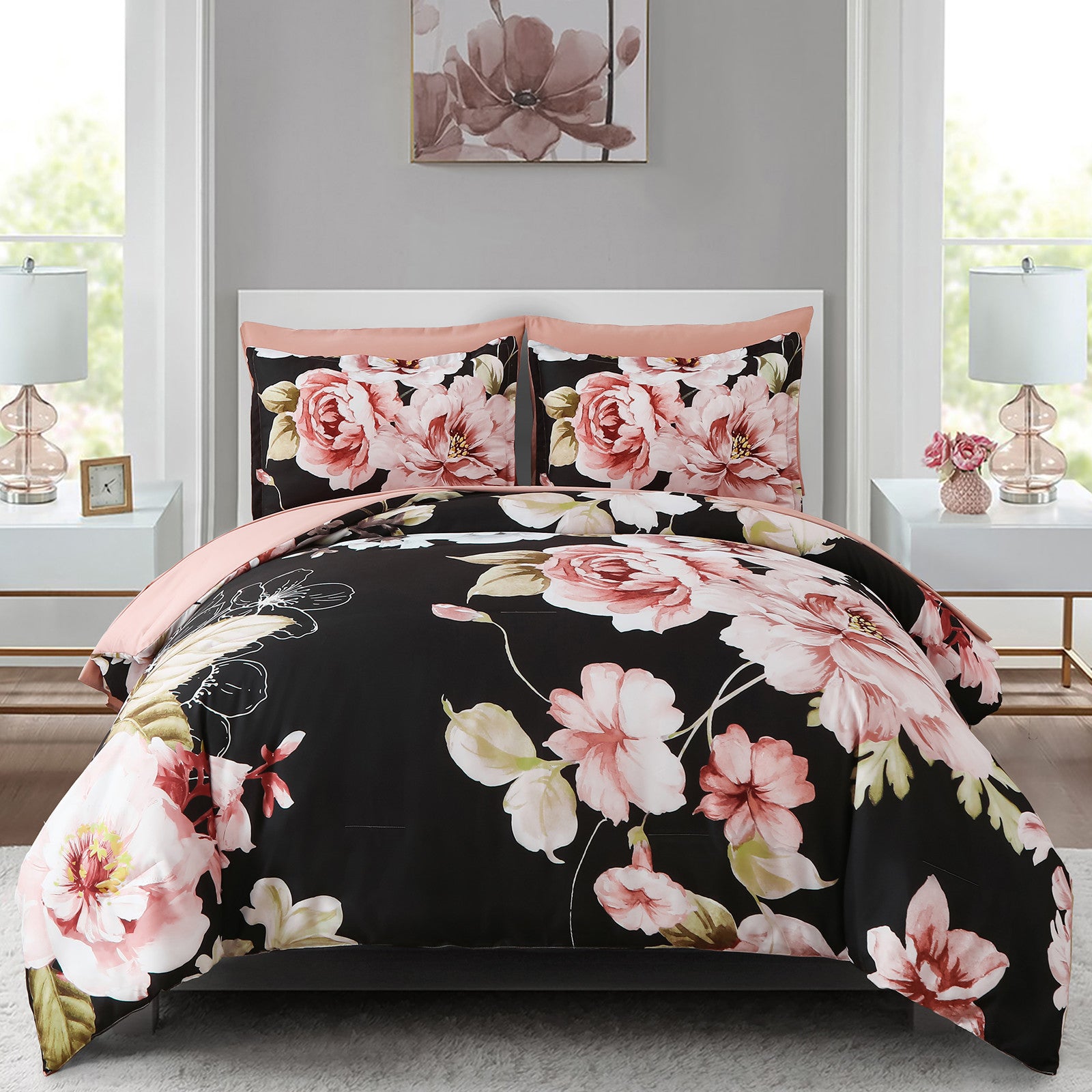 Soft Warm Floral Comforter Set, King Size, Ultra-Plush Bedding with Pillowcases 4