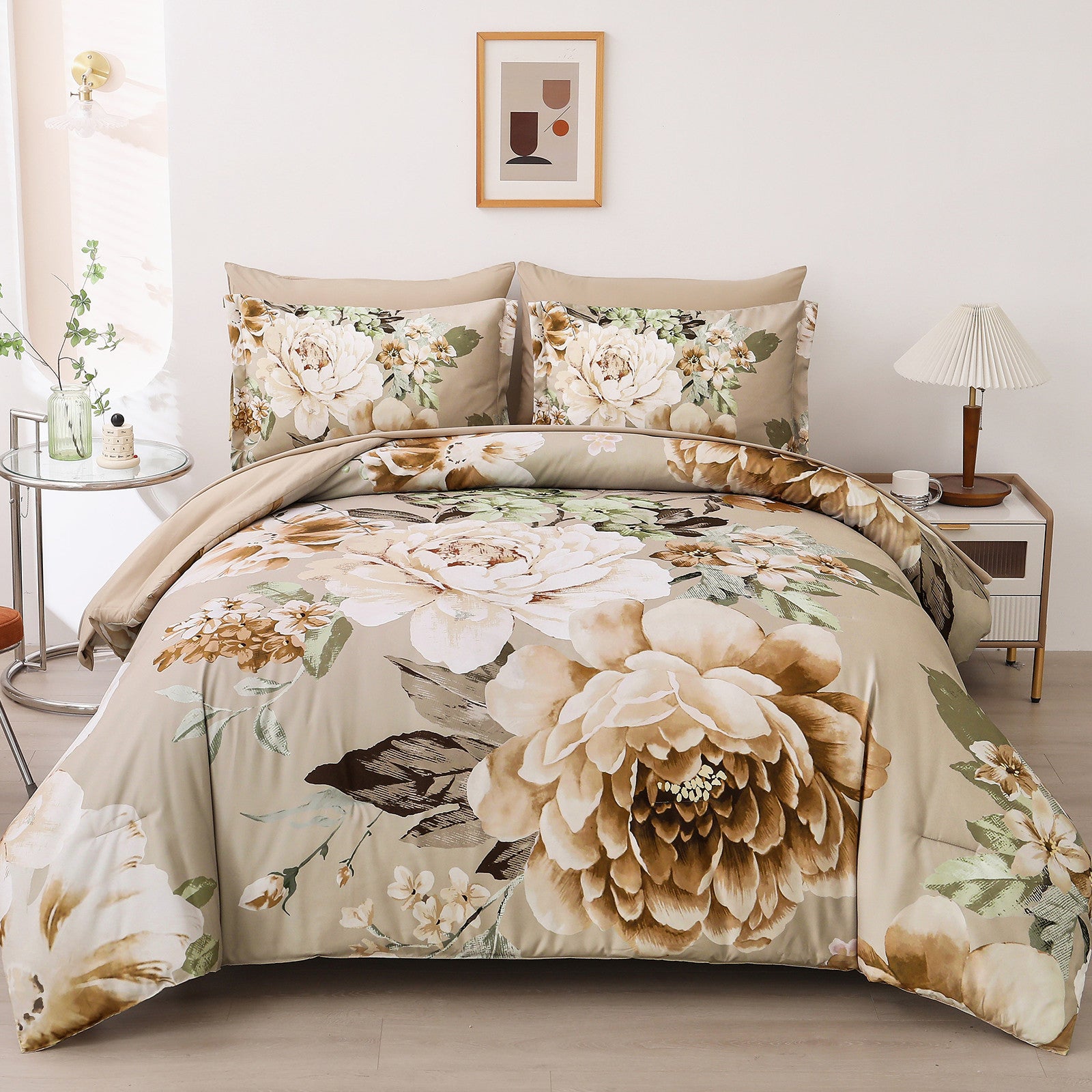 Cozy Floral Comforter Set, King Size, Quilted Warm Bedding with Pillowcases 3