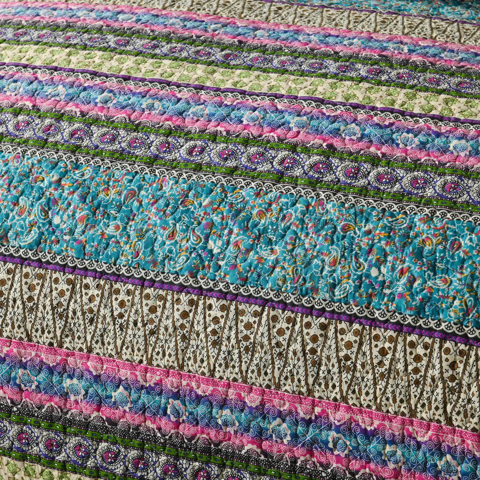 Grenn Teal Boho style Printed Bedspread Quilt Set + Pillowcases 4