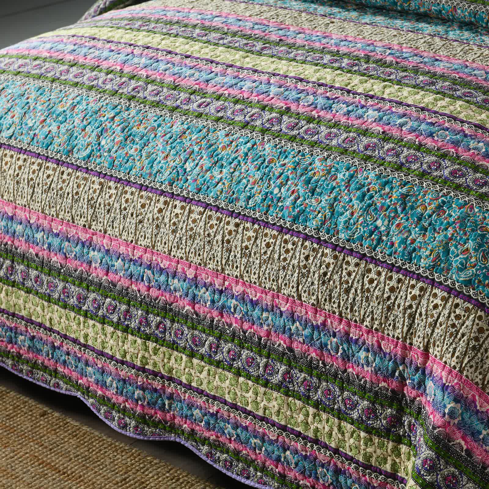 Grenn Teal Boho style Printed Bedspread Quilt Set + Pillowcases 5