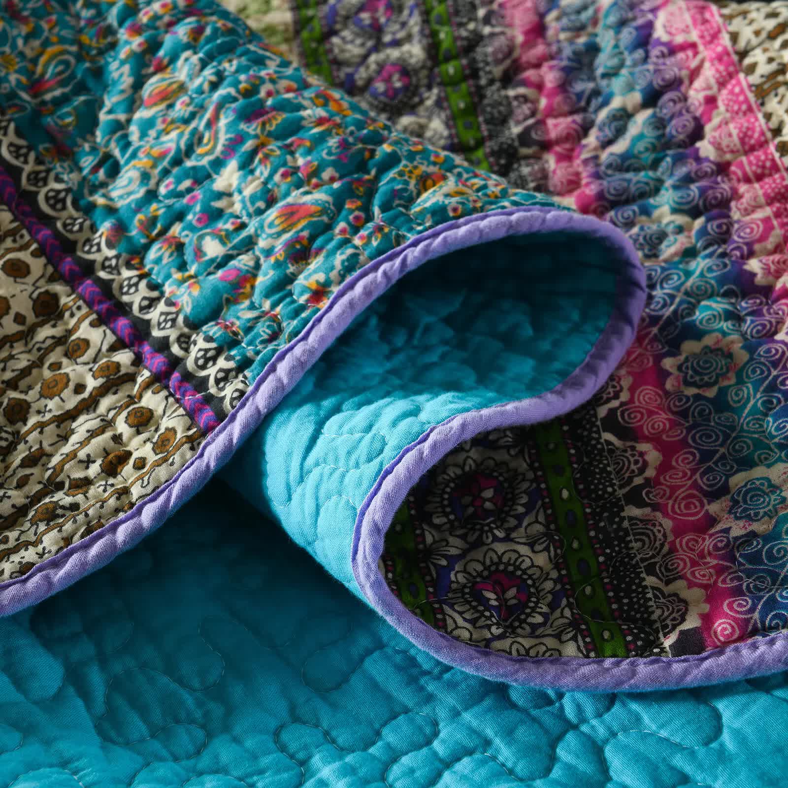 Grenn Teal Boho style Printed Bedspread Quilt Set + Pillowcases 8