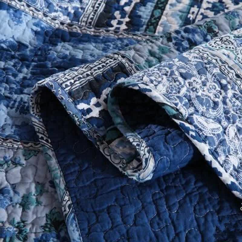 Boho Blue Quilted Coverlet & Pillow Set: Vibrant, Cozy Elegance - king 7