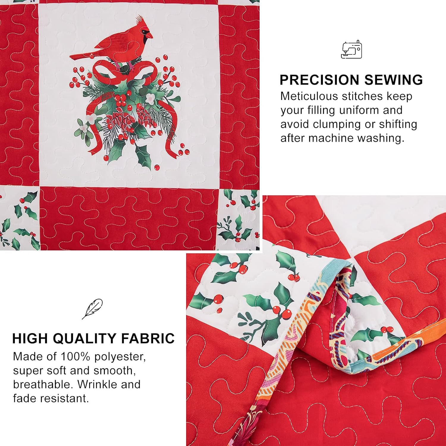 Elegant Red, greem & White Christmas Queen Bedspread Set 5