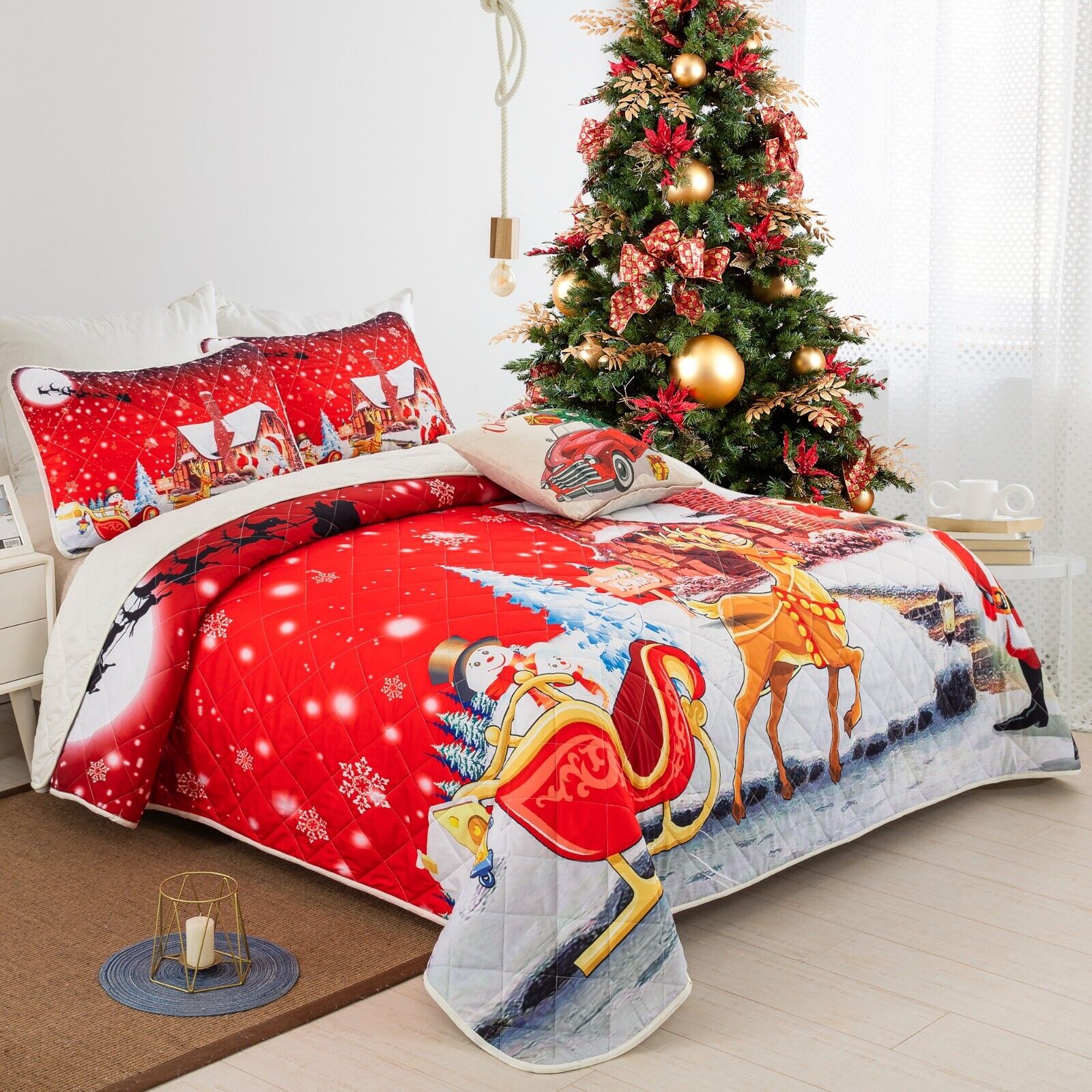 Holiday Cheer Christmas Queen Bedspread Set 3