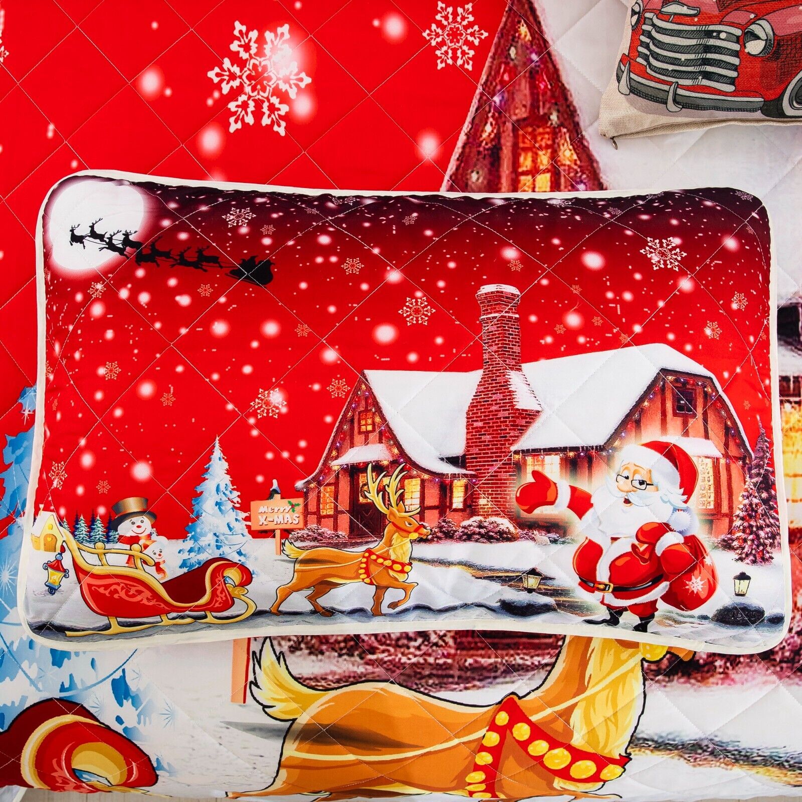 Holiday Cheer Christmas Queen Bedspread Set 4