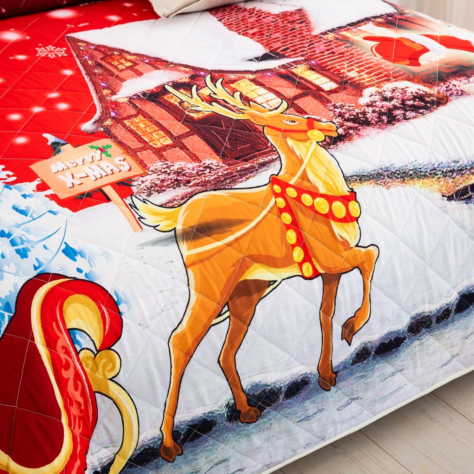 Holiday Cheer Christmas Queen Bedspread Set 7