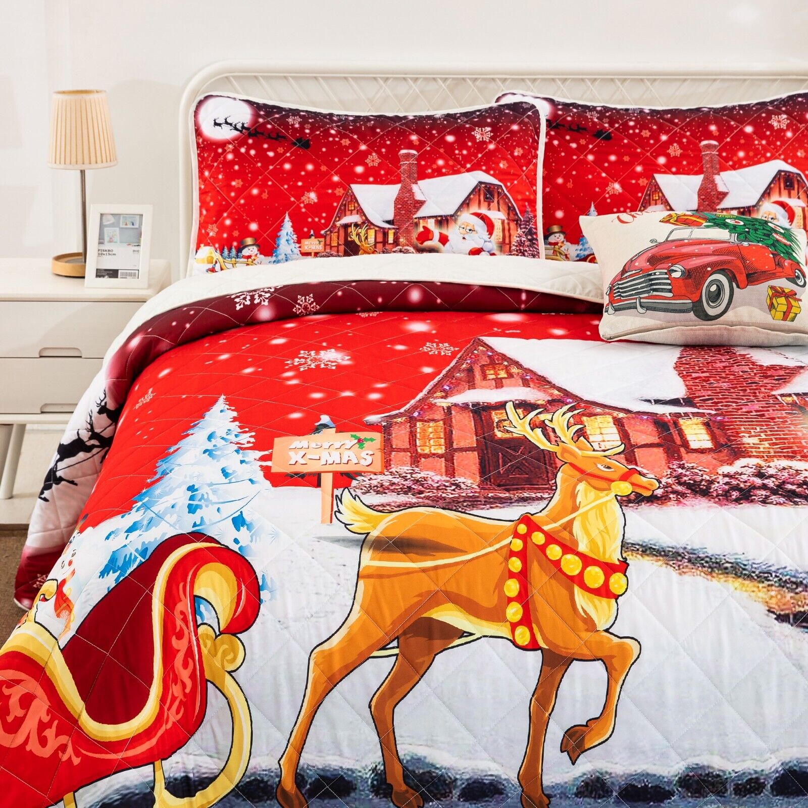 Holiday Cheer Christmas Queen Bedspread Set 9