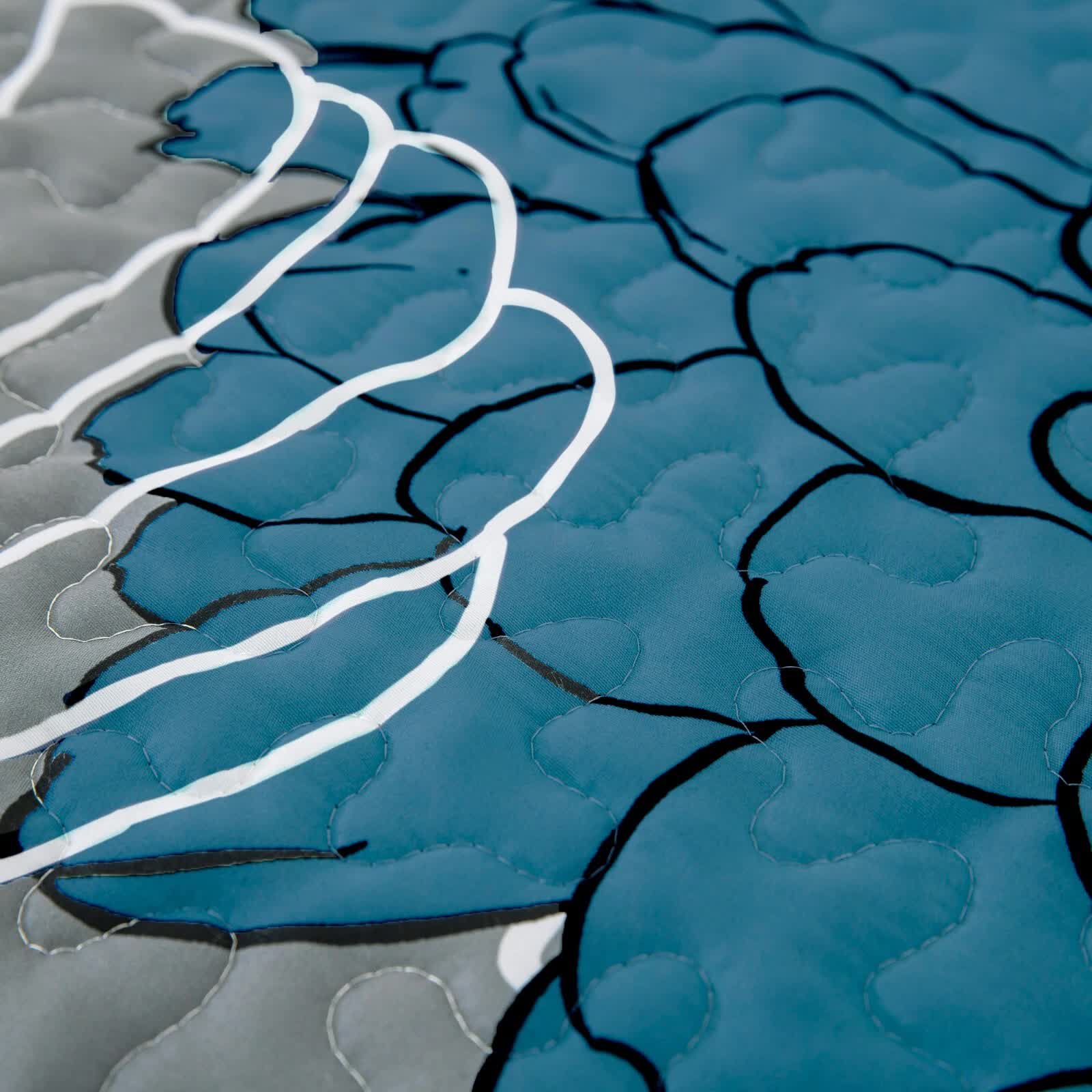 Grey Azure Bloom Quilted Coverlet Bedspread Set with Pillow Covers 6