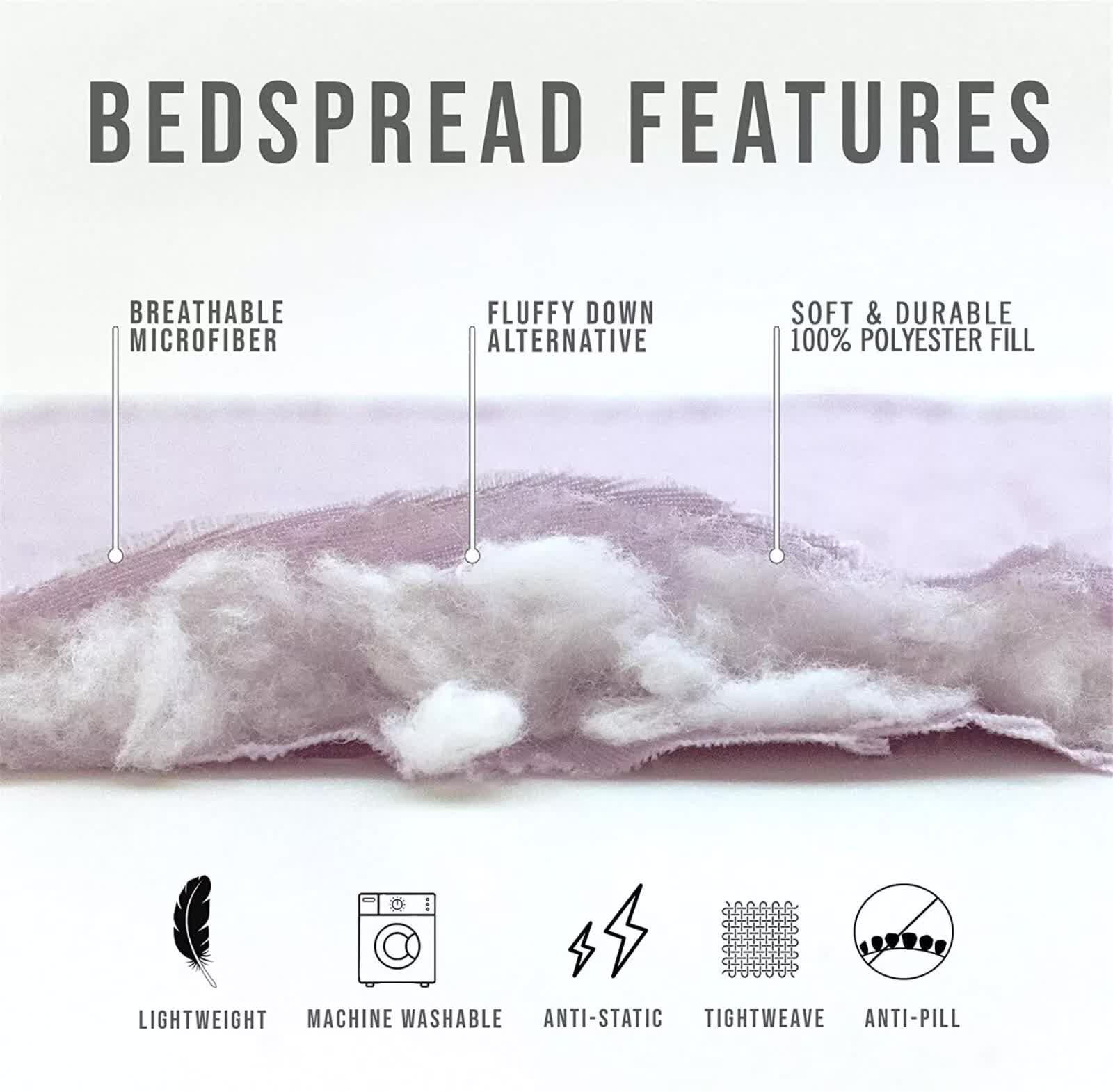 Grey Azure Bloom Quilted Coverlet Bedspread Set with Pillow Covers 7