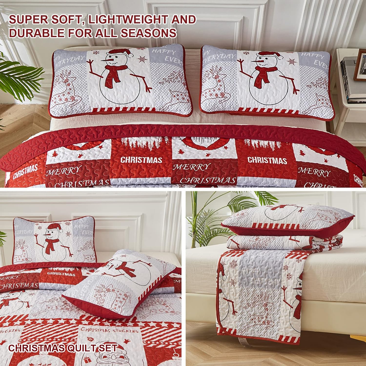 Winter Wonderland snowman santa Christmas Queen Bedspread Set 5