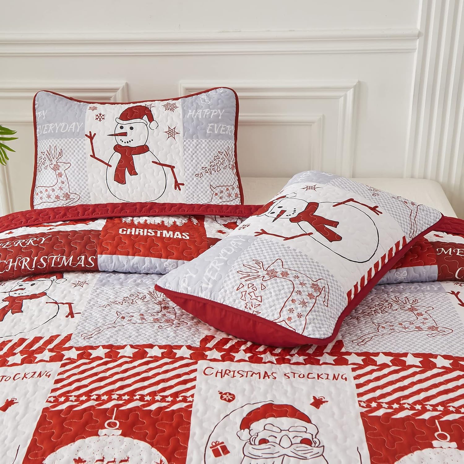 Winter Wonderland snowman santa Christmas Queen Bedspread Set 6
