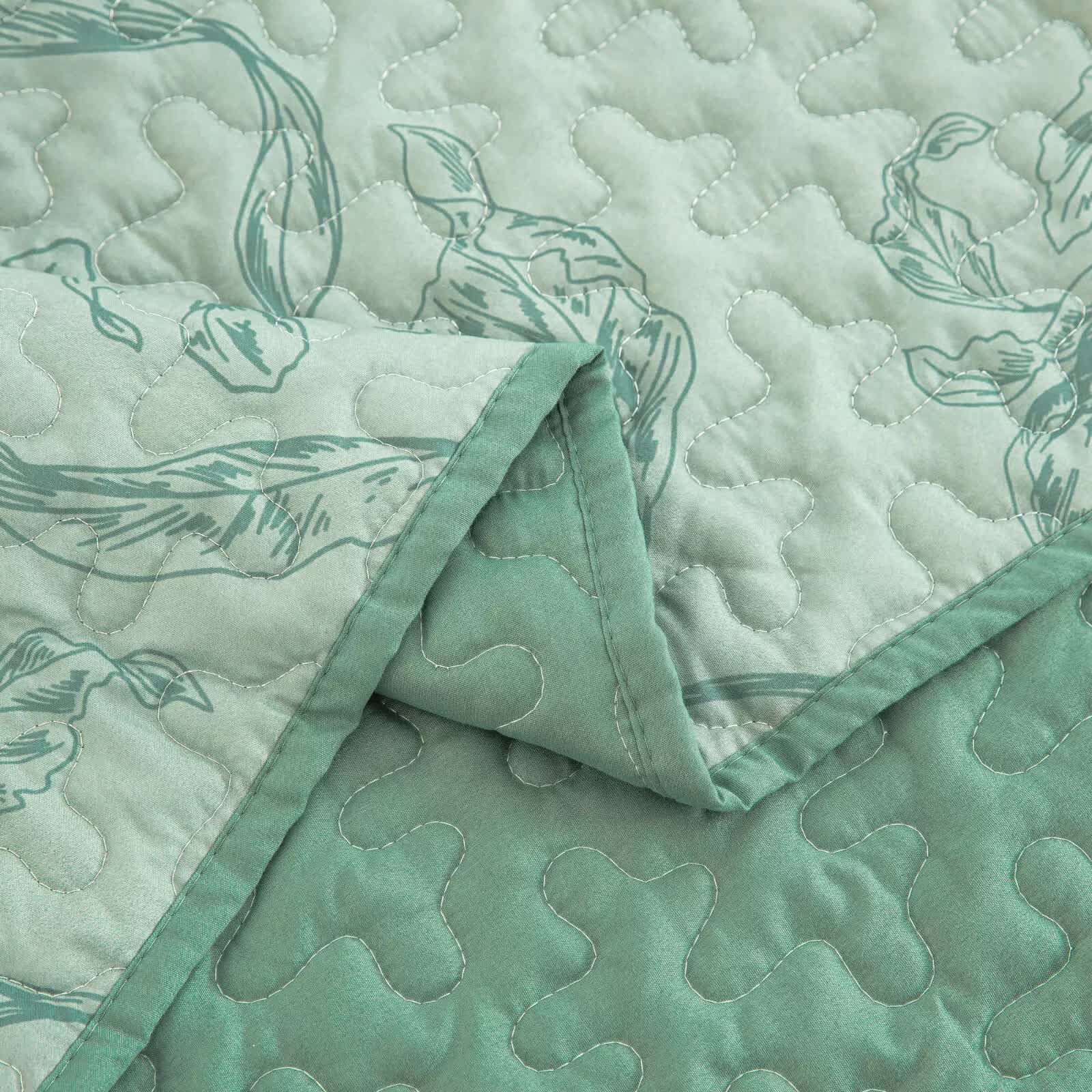 Meadow Butterfly Green Quilted Bedspread Set with Floral Details and Pillowcases 9