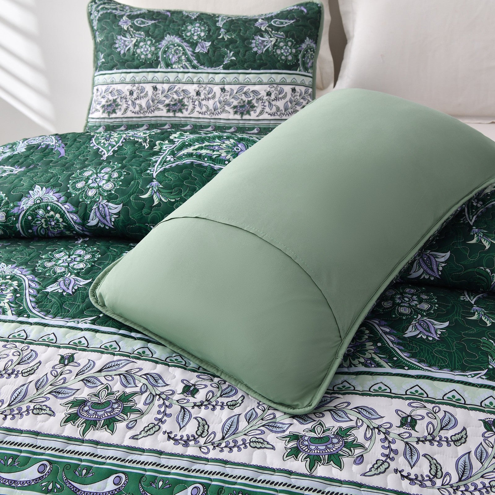 Breezy Tropical green Cozy 3 Pc Bedspread & Pillow Cover Set 4