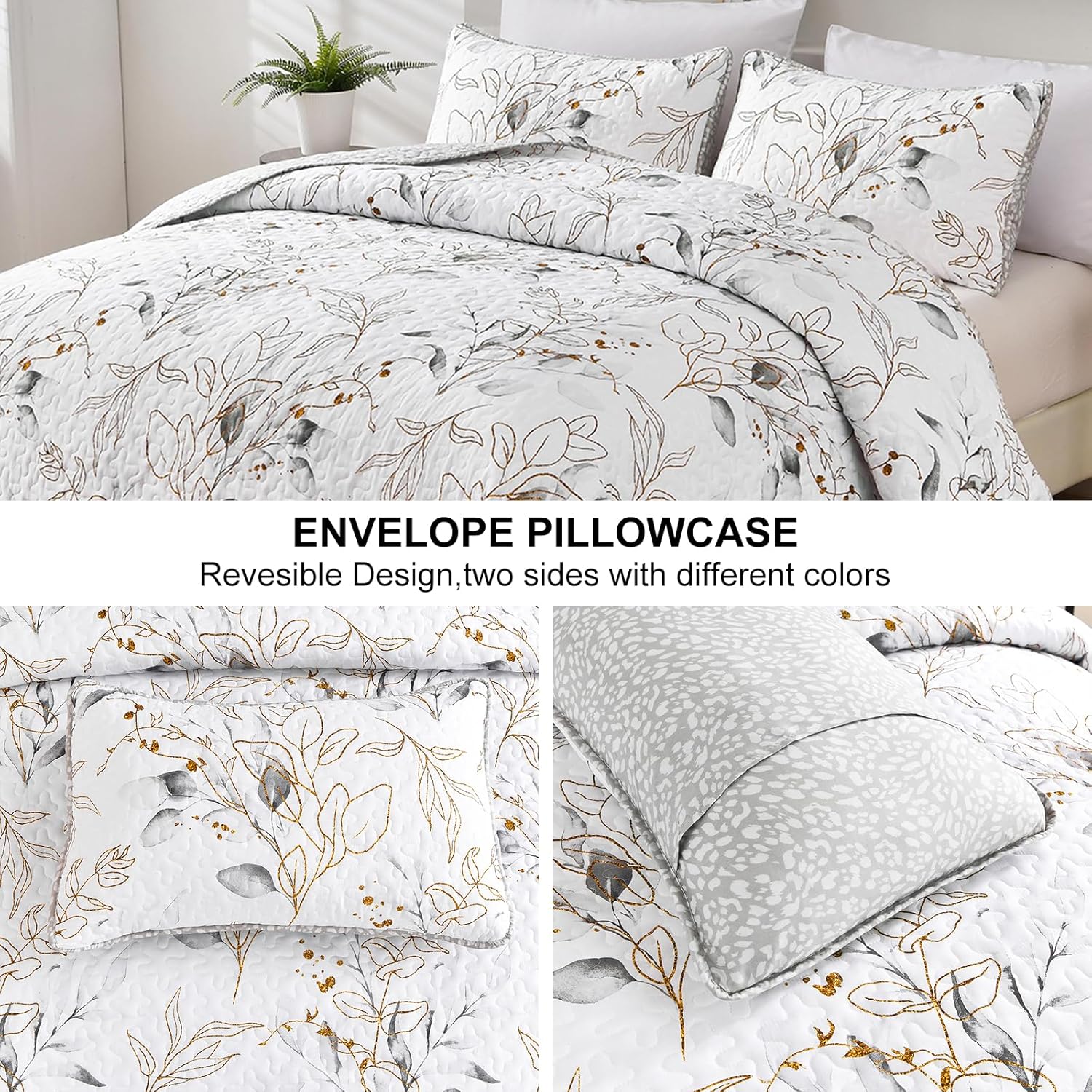 Breathtaking Quilted Coverlet and Pillowcases Set: Transform Your Bedroom's Look - Queen size 4