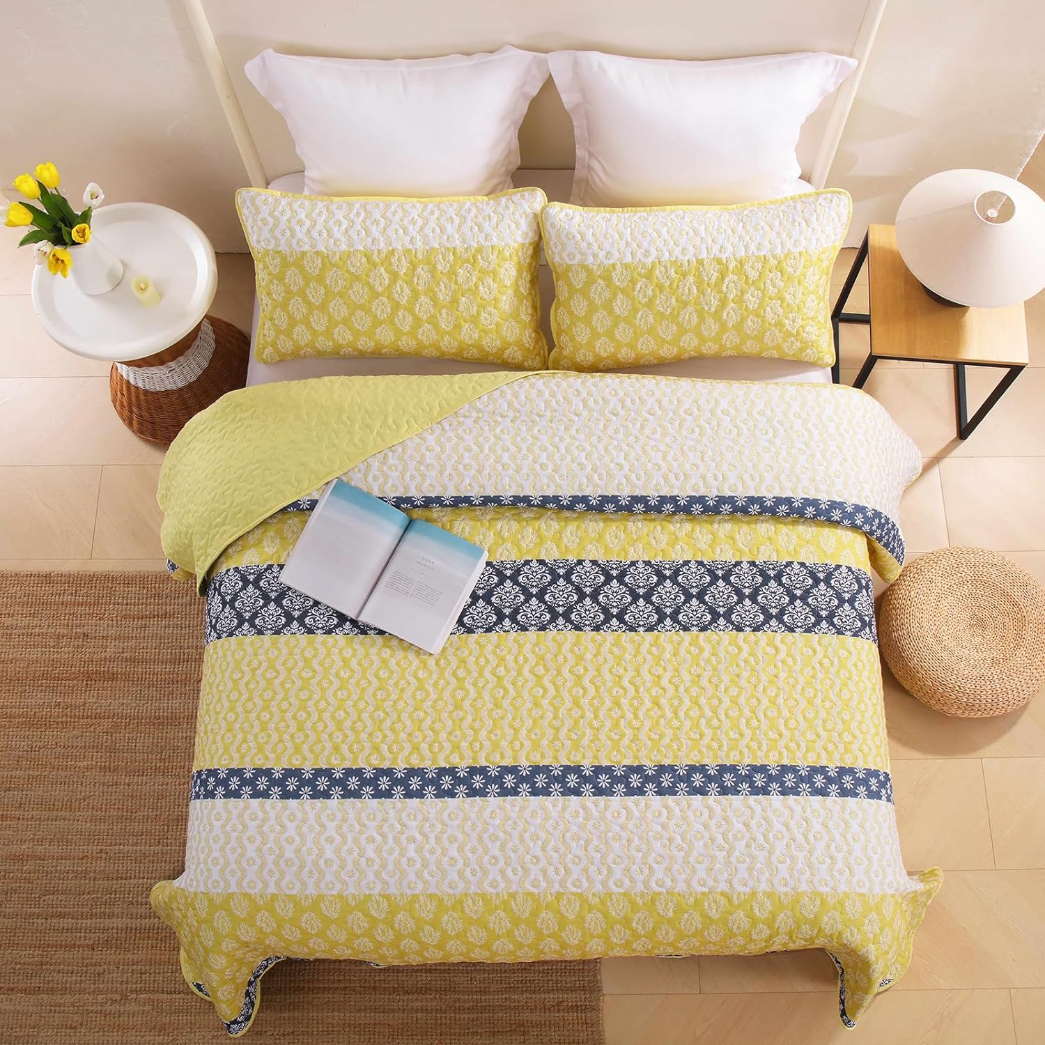 Ornate Quilted coverlet and pillowcovers set: Embellished Beauty - Queen size 6