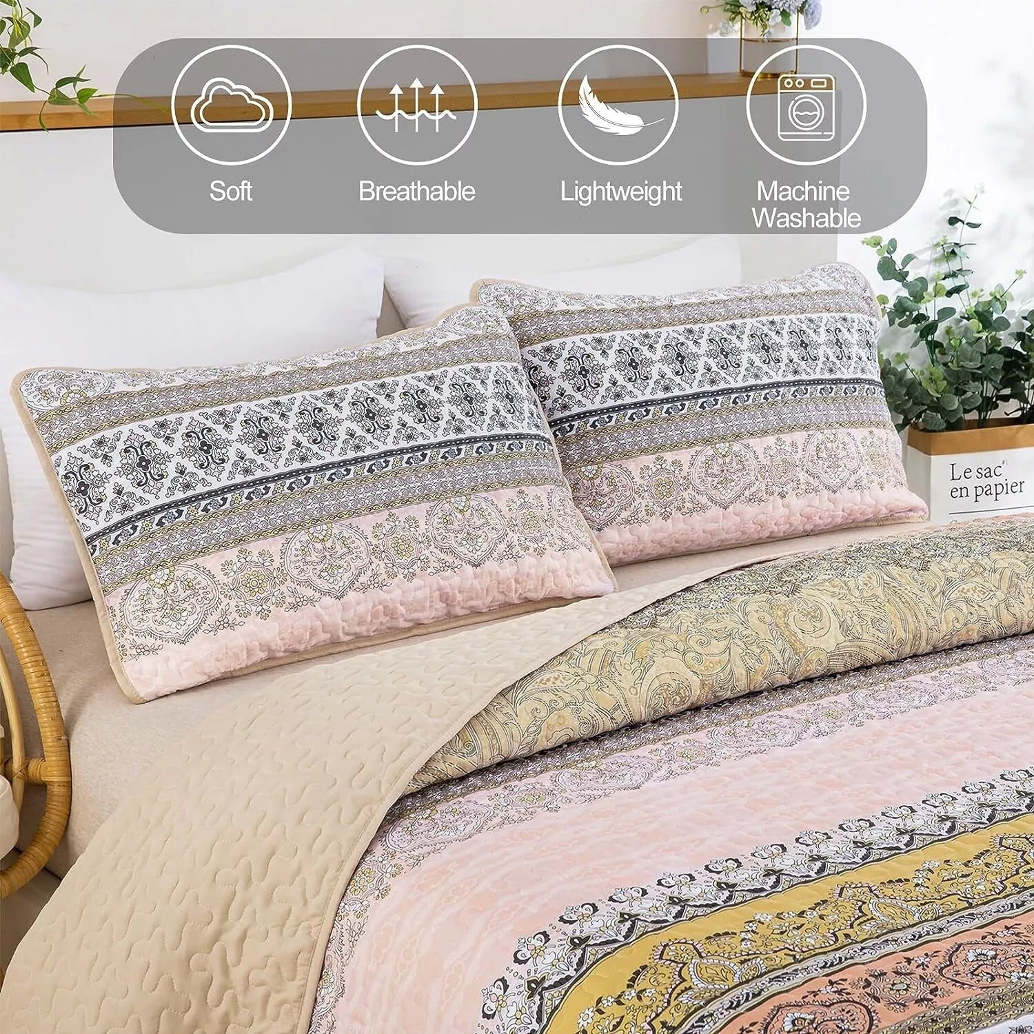 Crafted Quilted Bedspread and Pillowcases Set: A Testament to Skilled Craftsmanship - Queen size 8