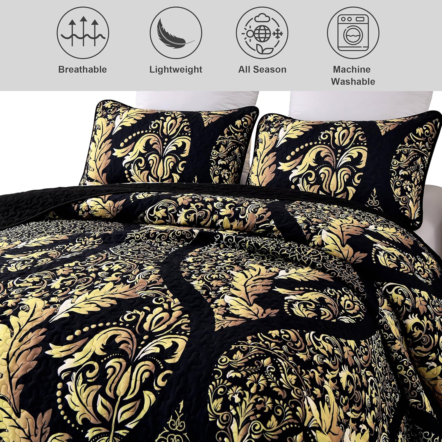 Luminous Quilted Coverlet and Pillowcases Set: Brighten Your Bedroom Atmosphere - Queen size 4