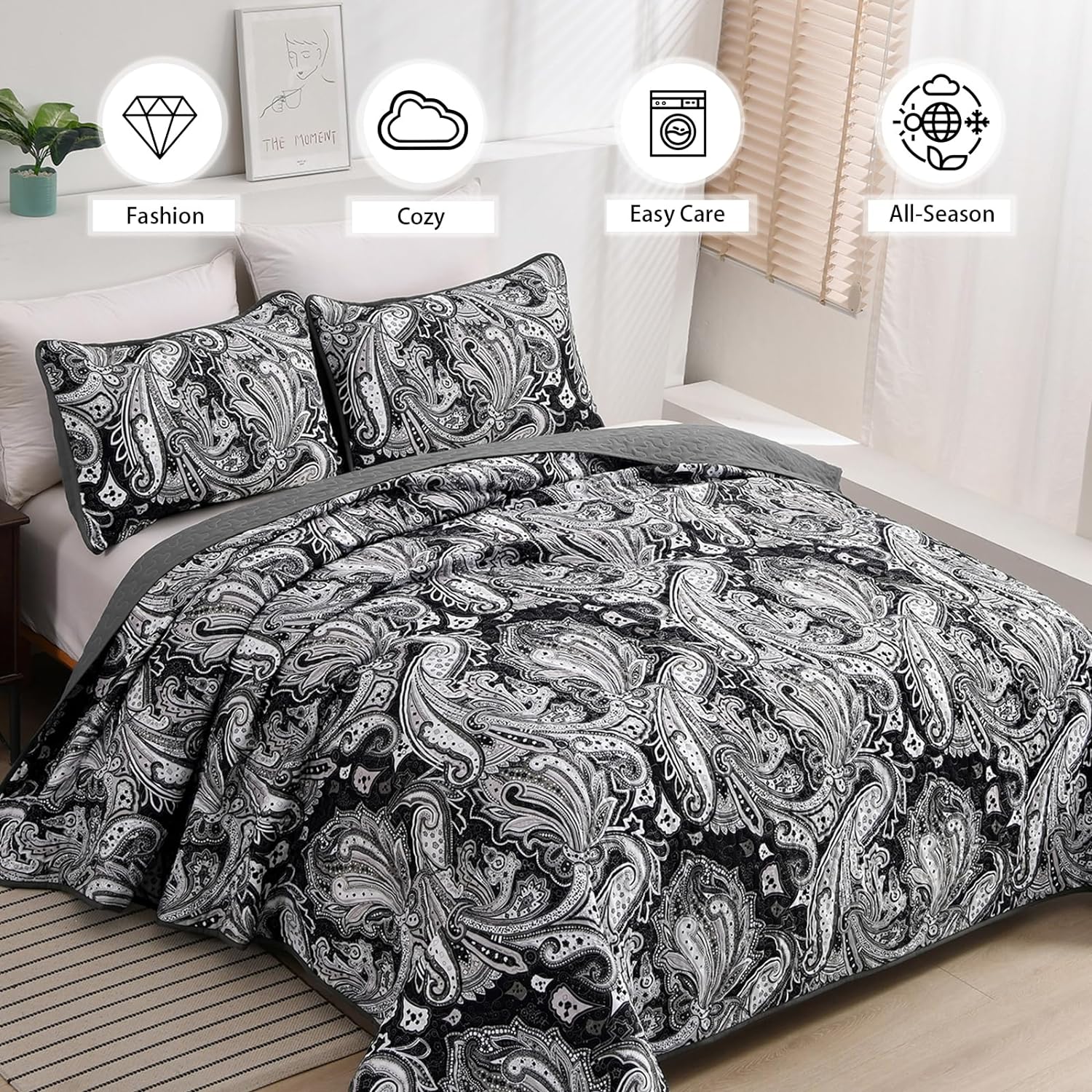 Artful Quilted Coverlet and Pillowcases Set: Beauty in Every Stitch - Queen size 3