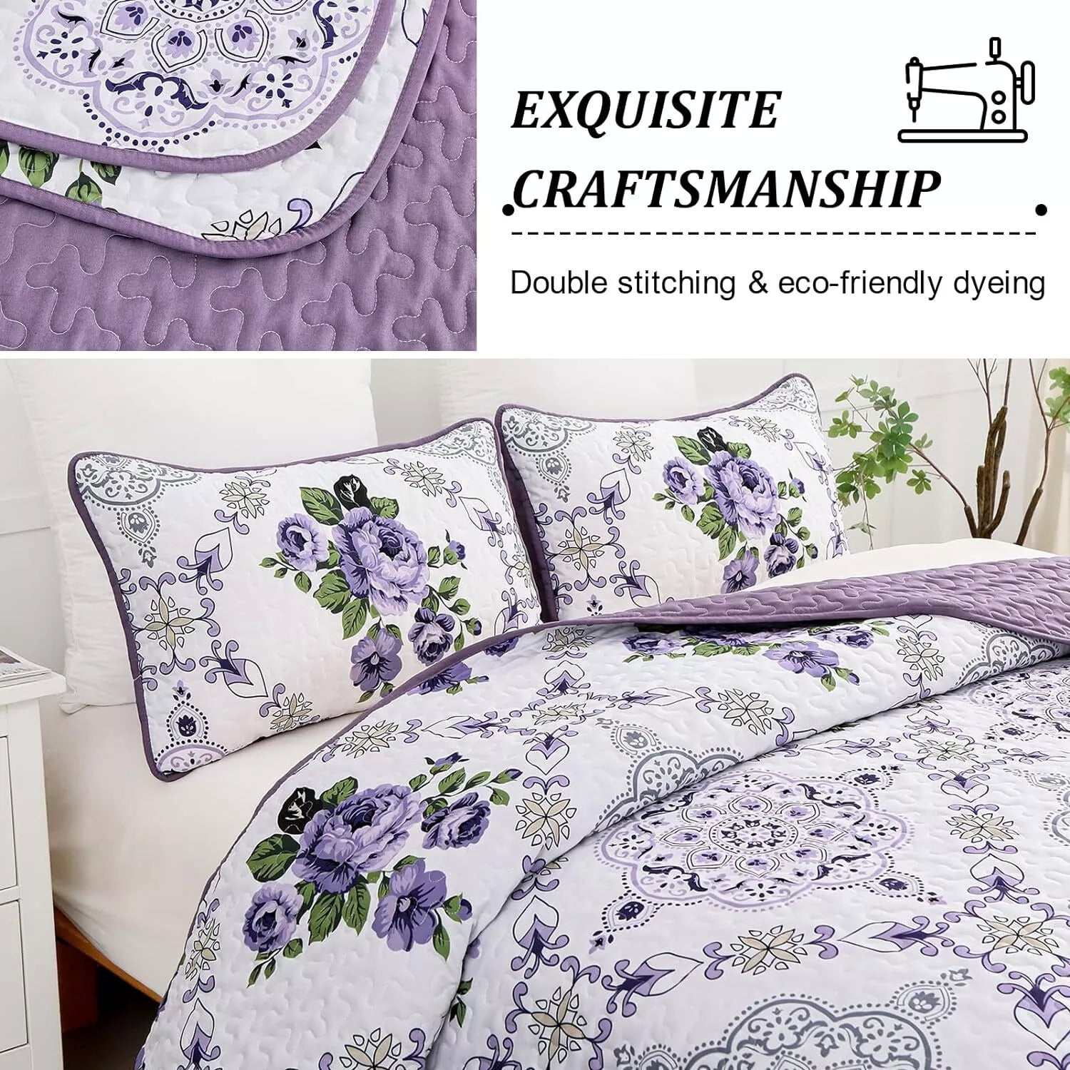 Kaleidoscopic Quilted coverlet and pillowcovers set: Burst of Colors - Queen size 6
