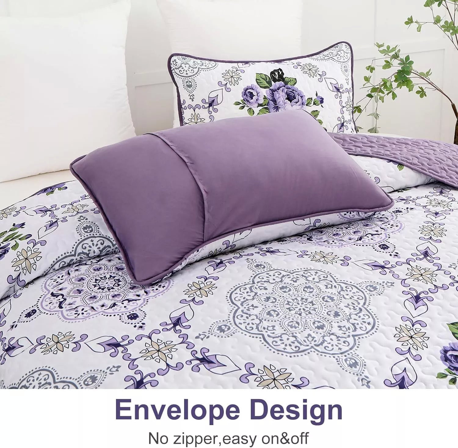 Kaleidoscopic Quilted coverlet and pillowcovers set: Burst of Colors - Queen size 7