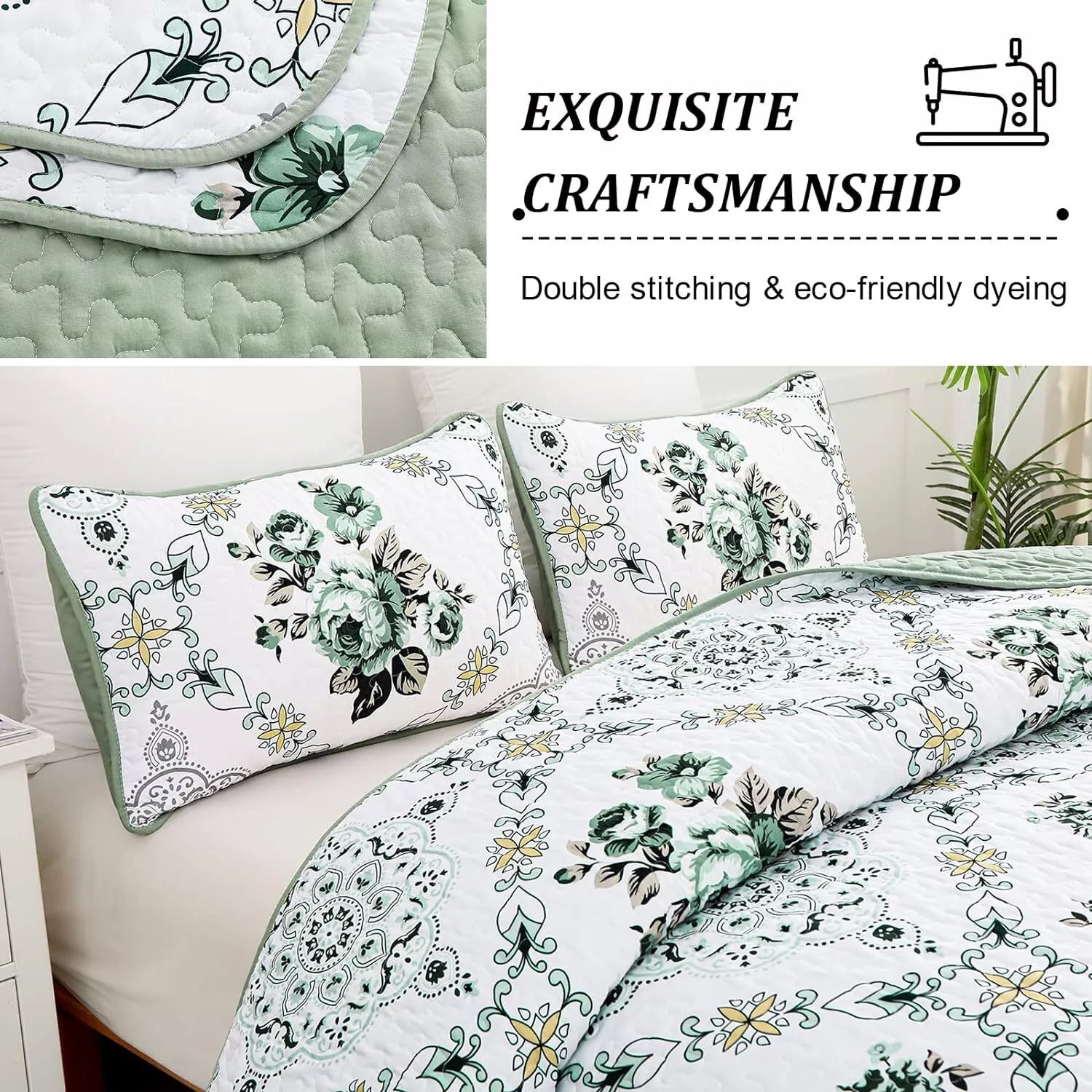 Exquisite Quilted Bedspread and Pillowcases Set: A Touch of Elegance for Your Space - Queen size 5
