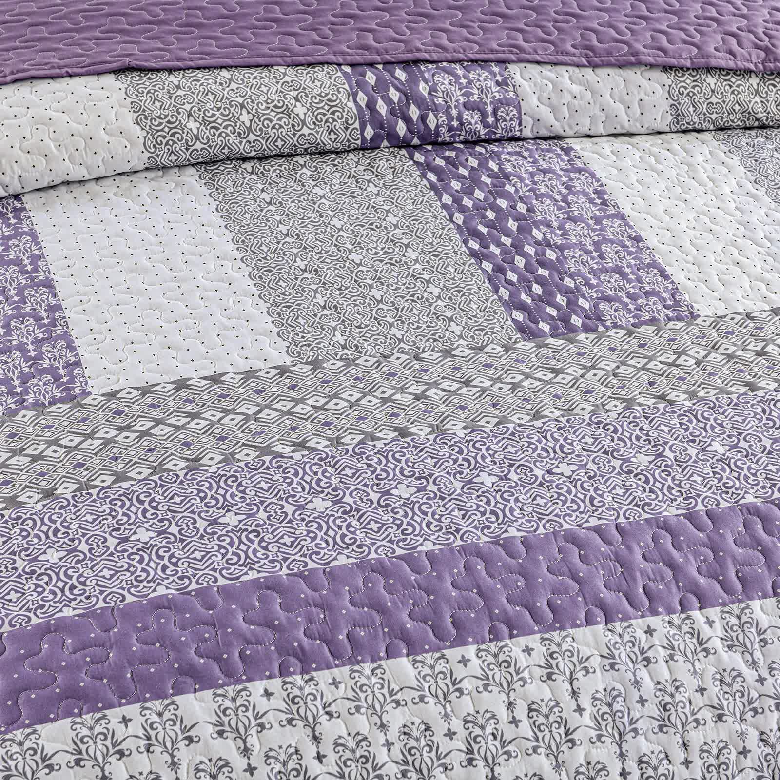 Bohemian Purple and White Quilted Bedspread or Coverlet Set and matching pillowcases 4