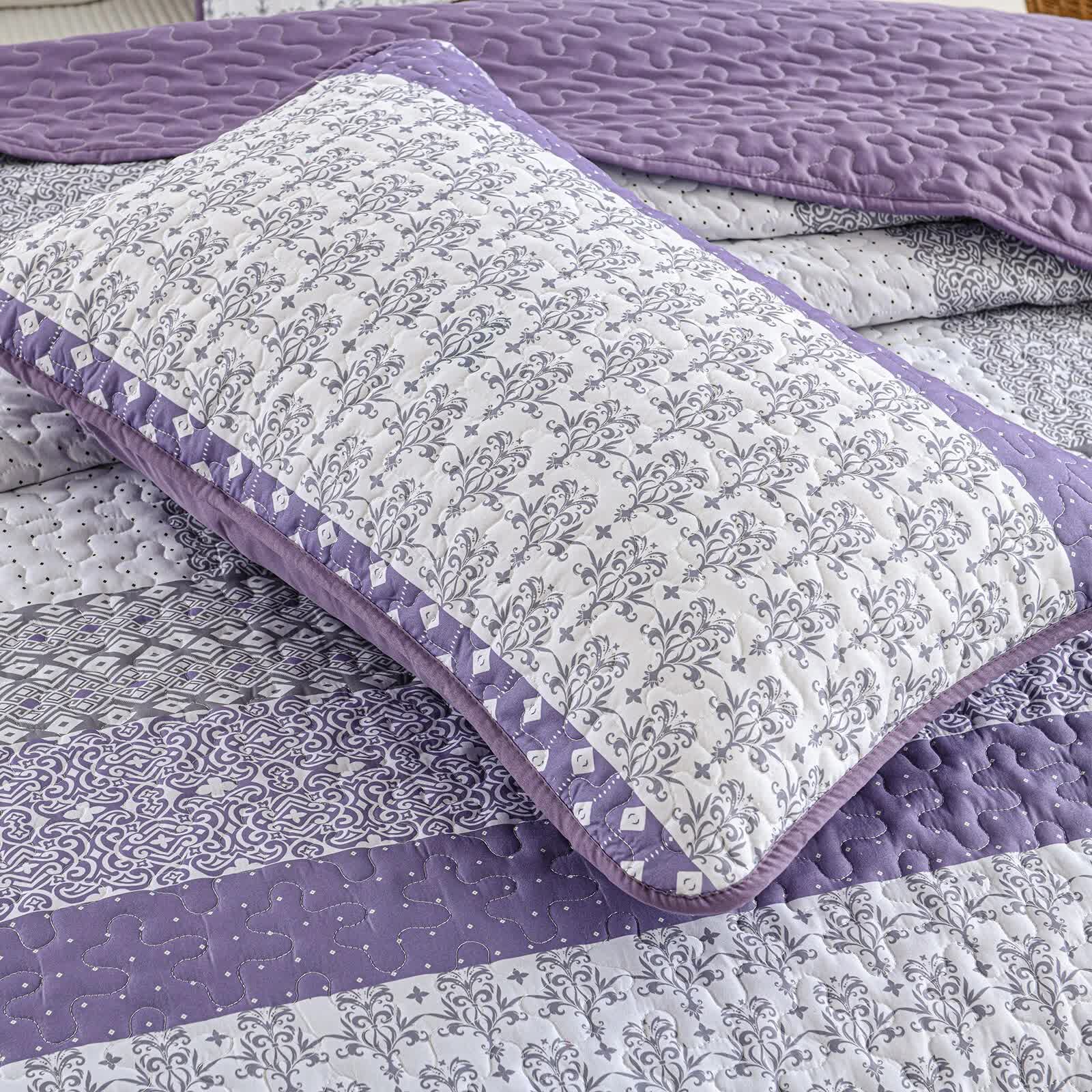 Bohemian Purple and White Quilted Bedspread or Coverlet Set and matching pillowcases 7