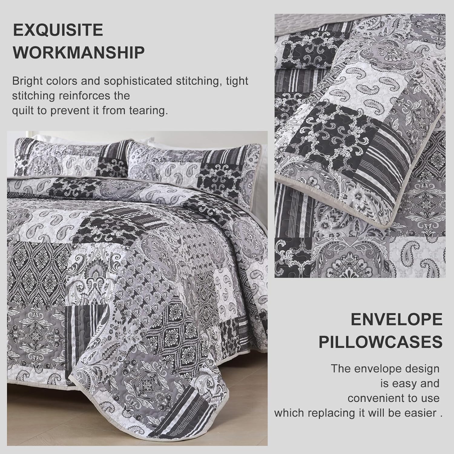 Autumn Maple Leaf Grey Cozy 3 Pc Bedspread & Pillow Cover Set 3